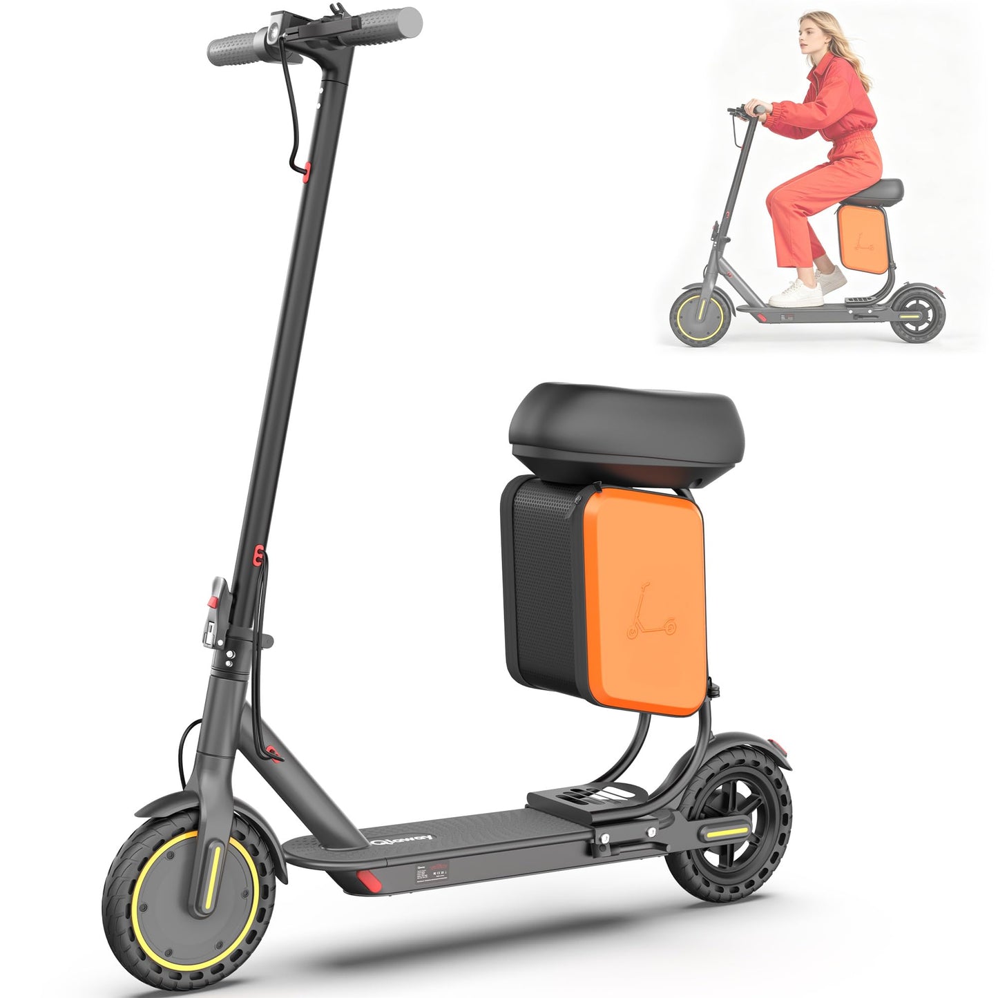 Qlaway Electric Scooter with Seat for Adults, 8.5'' Solid Tires, 19MPH,350W Powerful Motor,22 Miles Range,Foldable & Portable Commuter Escooter with Dual Braking and Lighting System,APP Control - Gray