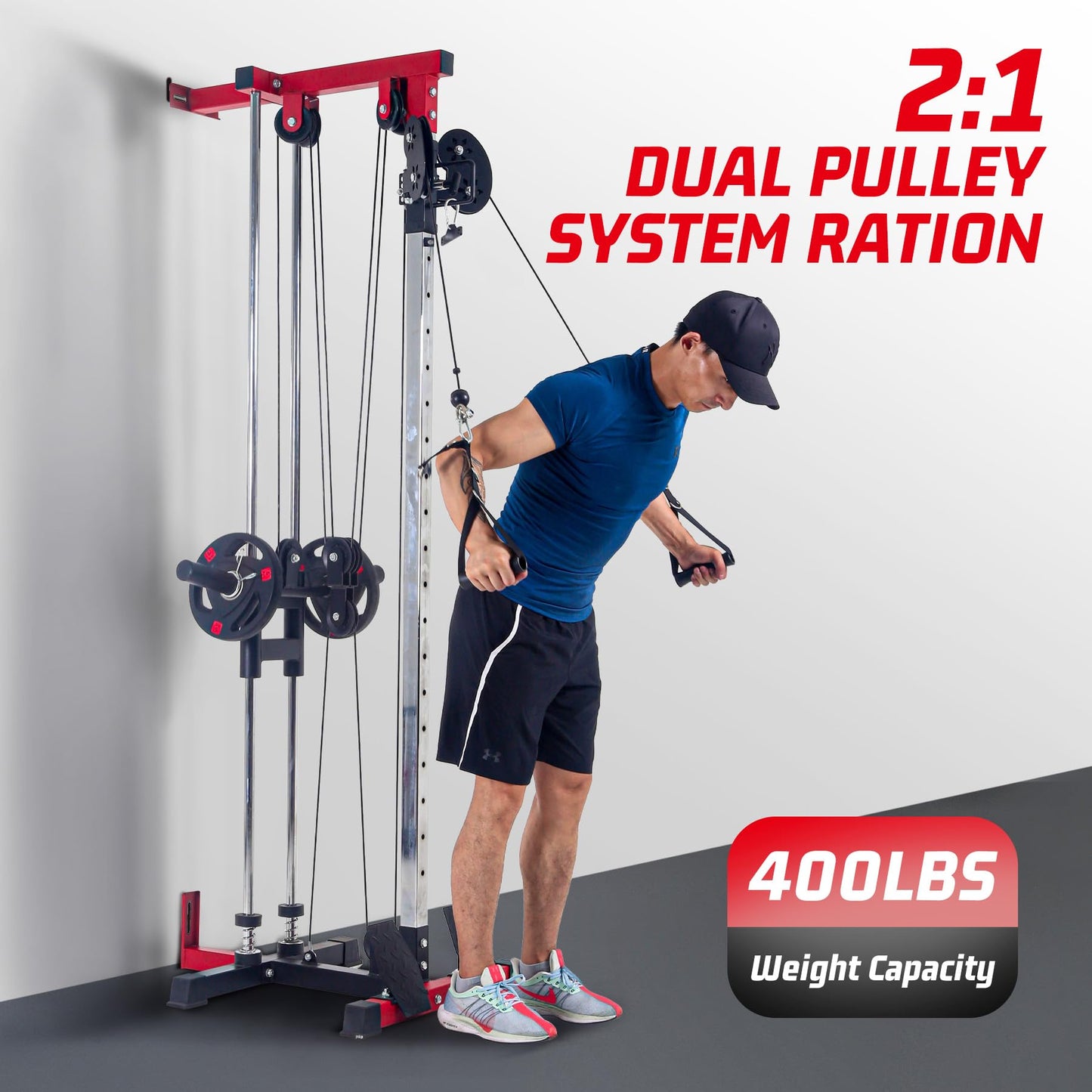 Garvee Wall-Mounted LAT Pulldown & Cable Machine – Dual Pulley System – 20 Height Settings – 400 Lbs Capacity – Full-Body Home Gym Trainer – Space-Saving Design