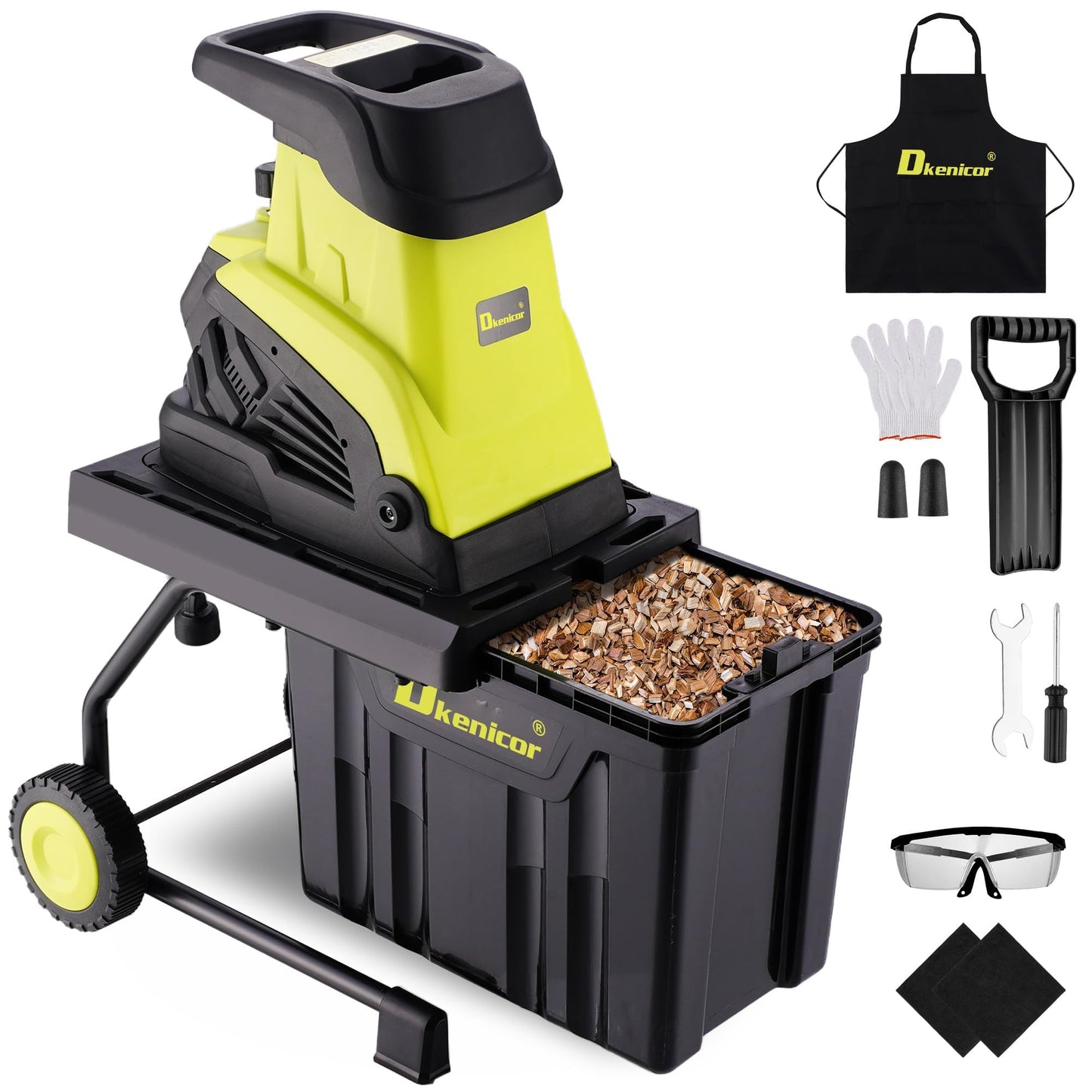 Dkenicor Wood Chipper Shredder,1800W Cutting Diameter of 1.77 inch with 10 Gallon Collection Bin 15-Amp Electric Wood Chipper Shredder for Quick Cleanup Ideal for Branches, Garden Waste, Green