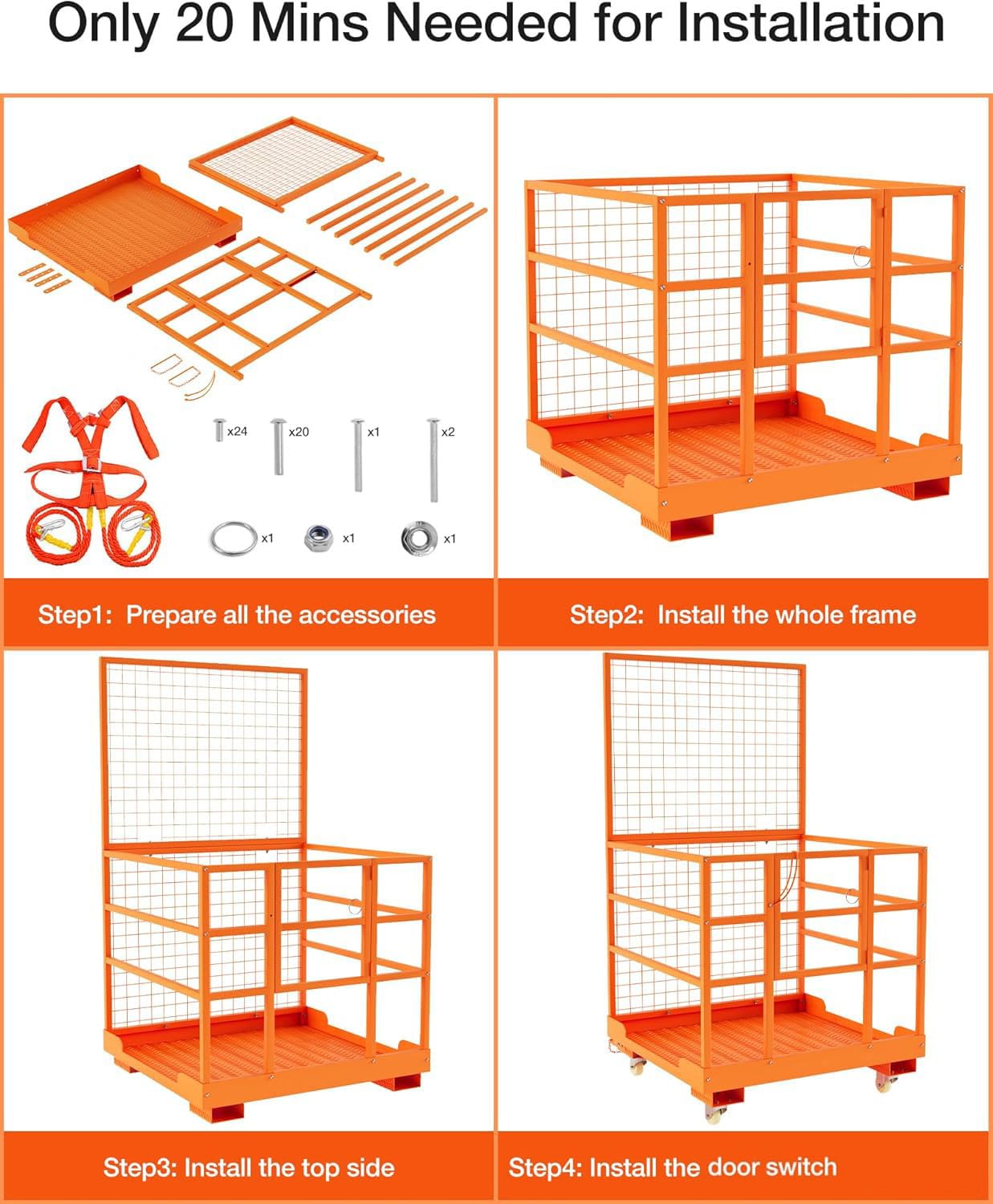43"x45" Forklift Platform Safety Cage,Work Platform for Loader,Man Basket for Forklift,1800lbs Capacity with Safety Harness & Lock,2-Man Collapsible Lift Basket for Lifting Loader