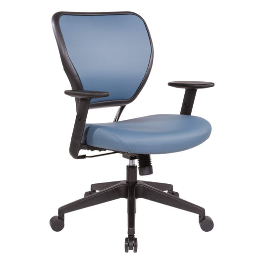 Space Seating 55 Series Air Grid Back Adjustable Manager's Task Chair with Built-in Lumbar Support and Angled Arms, Antimicrobial Dillon Blue Faux Leather