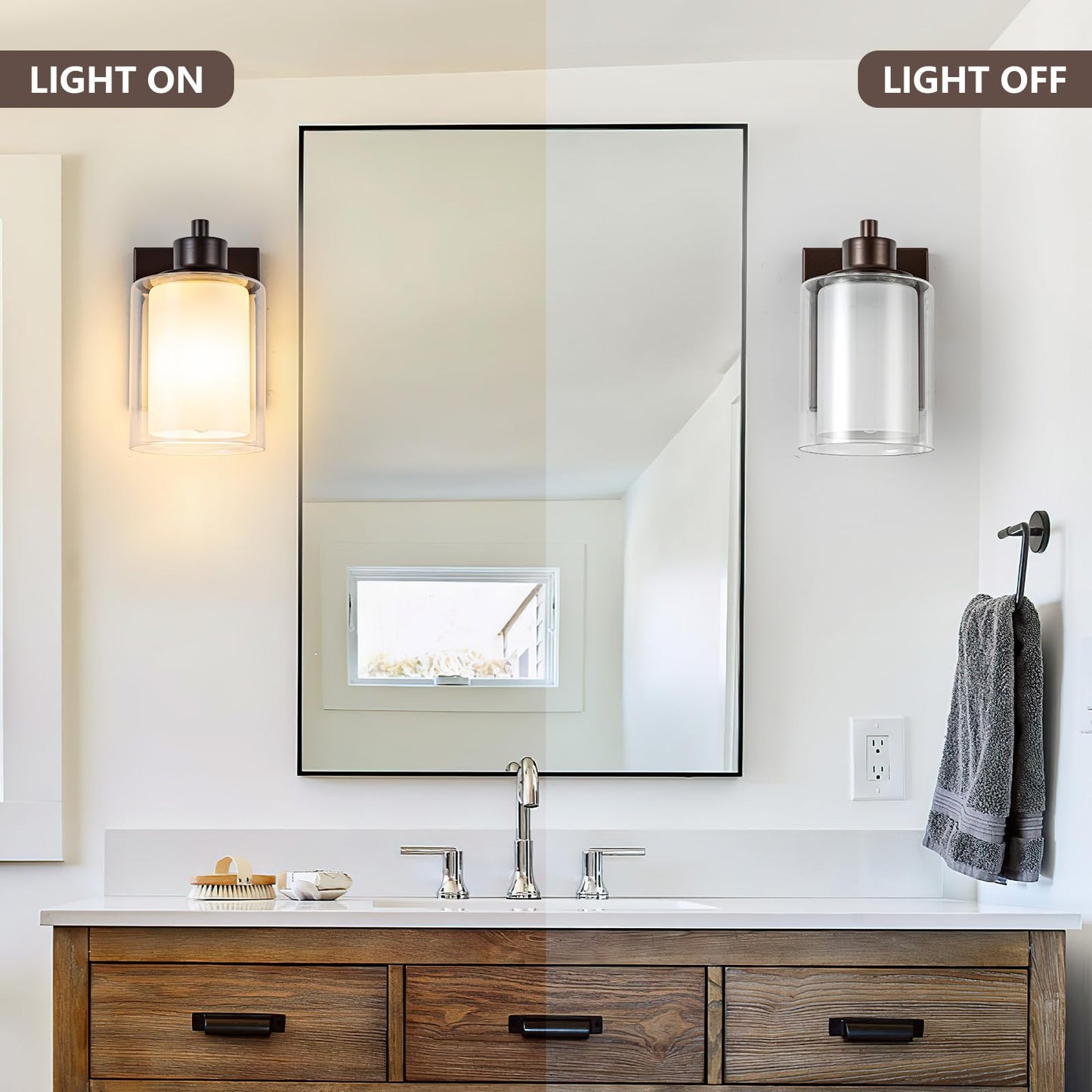 Eidonta Bath Vanity Light Fixtures, Modern Wall Scone with Dual Glass Shade, 3 Pack, Oil Rubbed Bronze