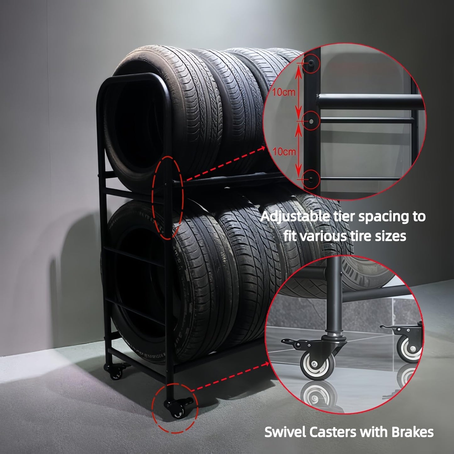 AKFNCJE Movable Heavy Duty Tire Rack, Adjustable Tire Storage Rack