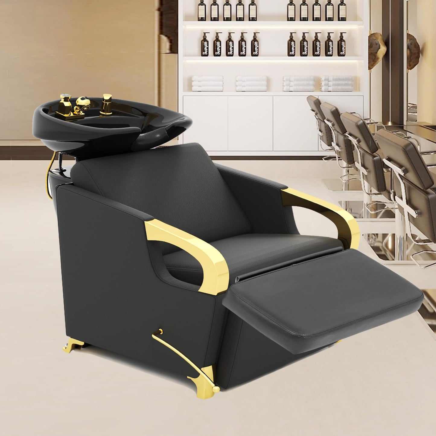Artist hand Shampoo Bowl, Wash Bowl, Ceramic Shampoo Bowl Station, Salon Equipment (Gold)