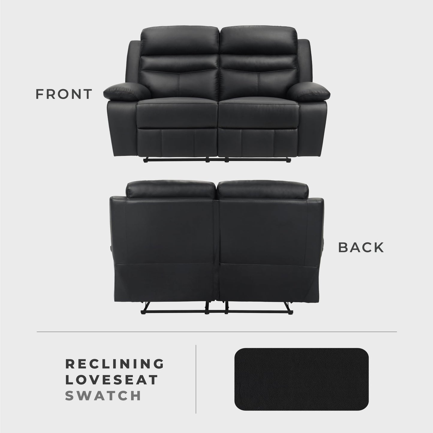Lexicon 64" W Manual Reclining Loveseat, Top Grain Leather Match Reclining Love Seat, Home Theater Seating, Wall Hugger Recliner Couch, Manual Double Recliner RV Couch for Living Room, Black