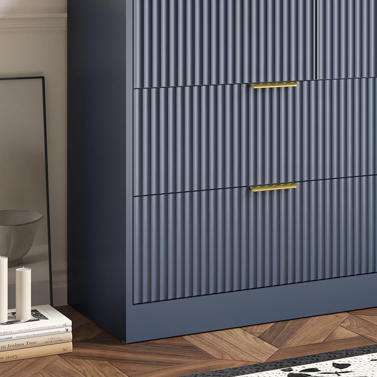 Sscaktu 7 Drawers Dresser for Bedroom,55" Wide Fluted Dresser with Deep Drawers, Modern Chest of Drawers, Wood TV Stand Storage Organizer for Closet, Living Room, Hallway, Blue