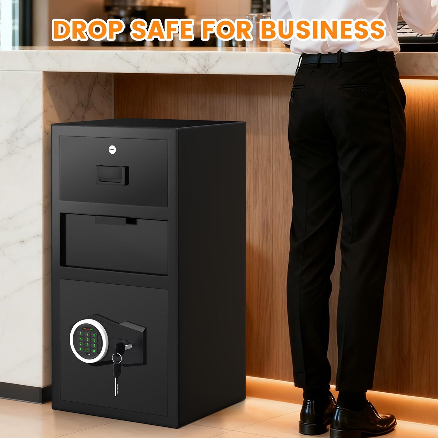 5.6 Cuft Large Drop Safe Box for Business, Anti-theft Money Safe with Quick Place Drop Slot, Digital Keypad, Spare Key, Heavy-duty Cash Depository Safes for Commercial Business Bars Retail Office Home