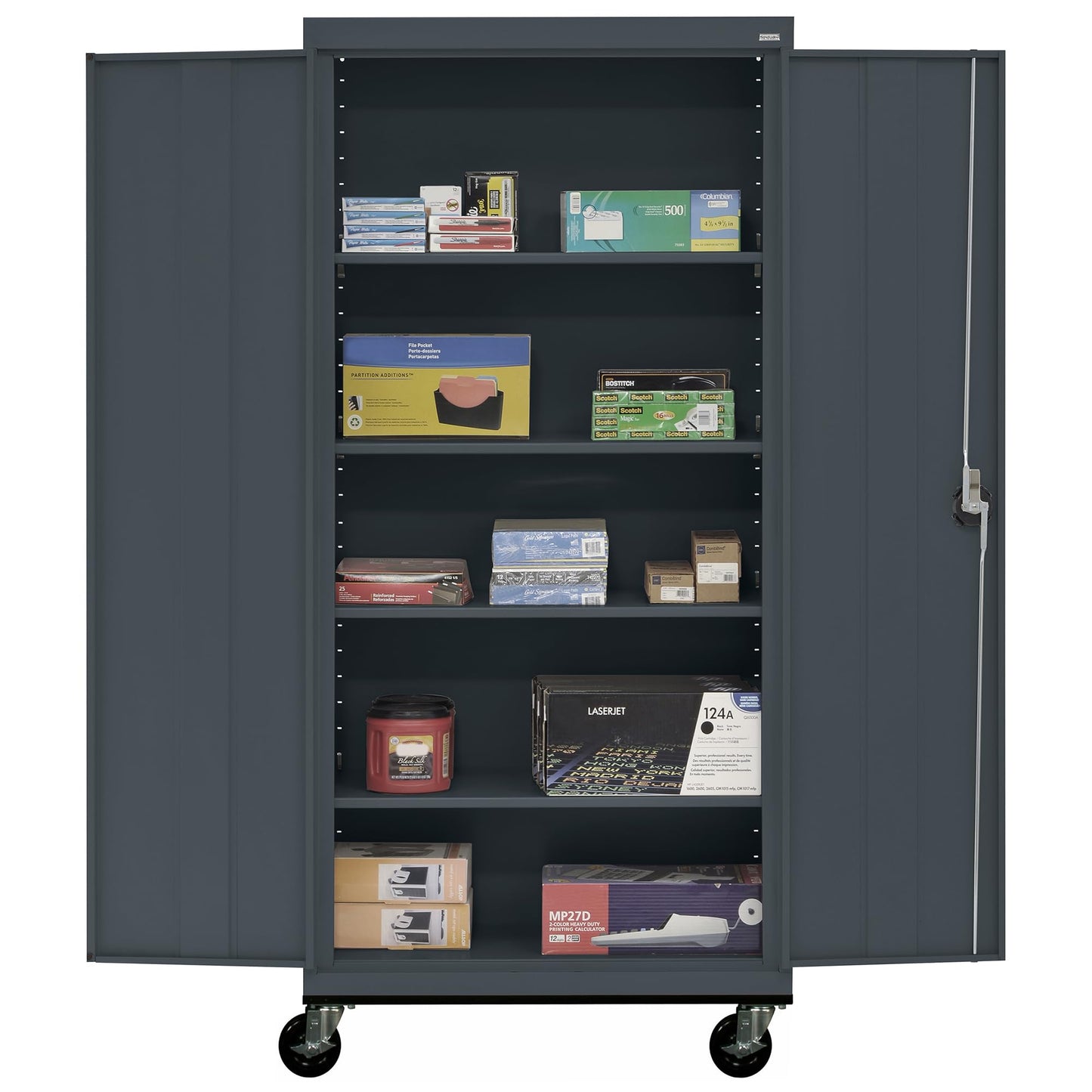 Sandusky Lee TA4R362472-02 Transport Series Mobile Storage Cabinet with Wheels, Adjustable Shelves, 230lb Capacity, 24" Depth x 36" Width x 78" Height, Charcoal