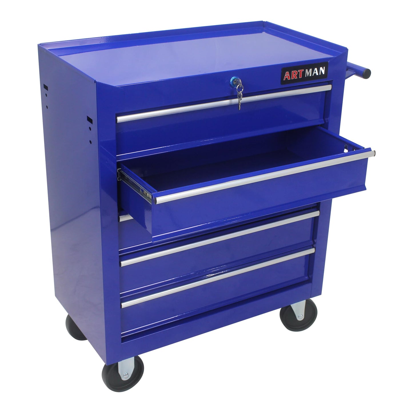 YOPTO Multifunctional Cart with 5 Ball-Bearing Drawers,Portable Rolling Tool Chest W/ 4 Wheels,Key Locking and Pull Handle,for Garage,Warehouse,Workshop,Repair Shop,Blue