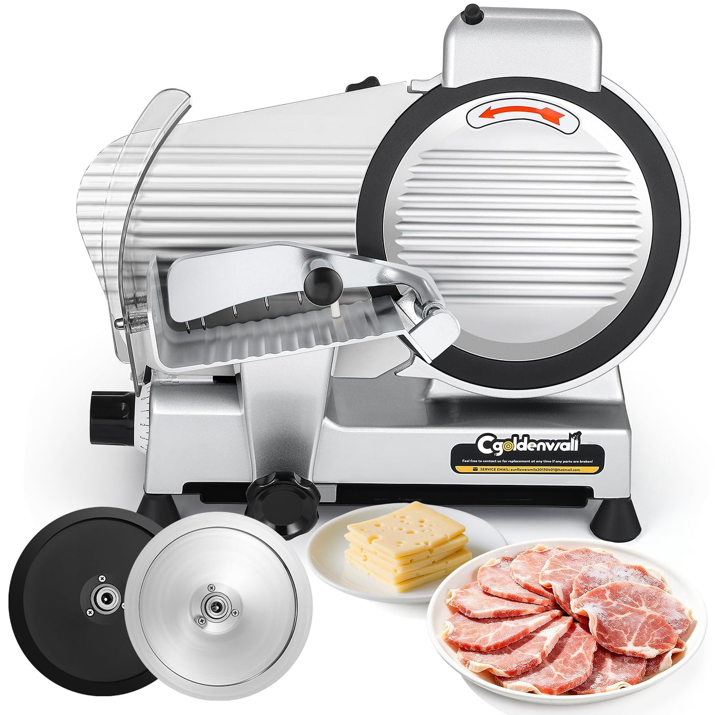 CGOLDENWALL Meat Slicer Machine with Teflon Non-stick Blade 240W Electric Meat Slicer for Frozen Meat/Deli Meat/Cheese/Food Slicer, Low Noises Commercial and Home Use