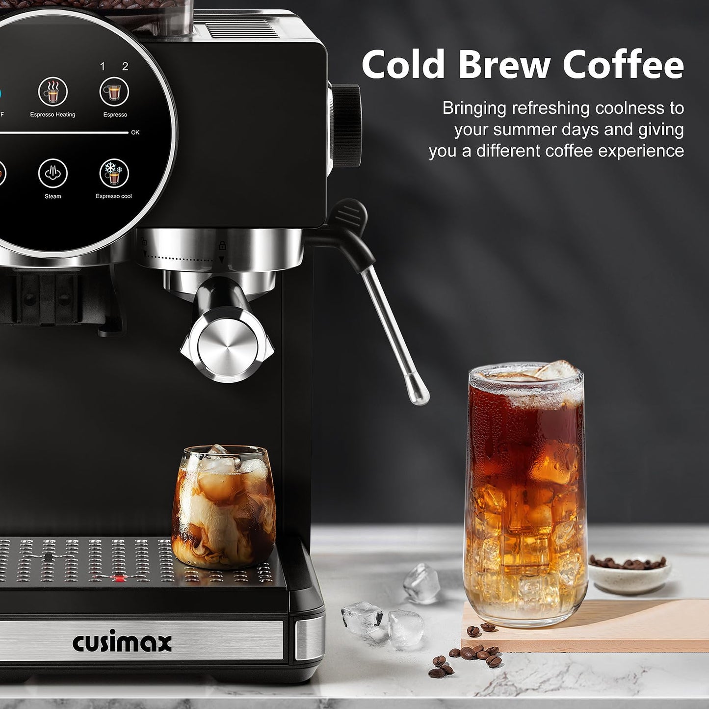 Espresso Machine with Grinder, 20 Bar Professional Expresso Coffee Machines with Milk Frother Steam Wand, Espresso Maker with 60oz Removable Water Tank, Cappuccino & Latte Machine for Home (Black)