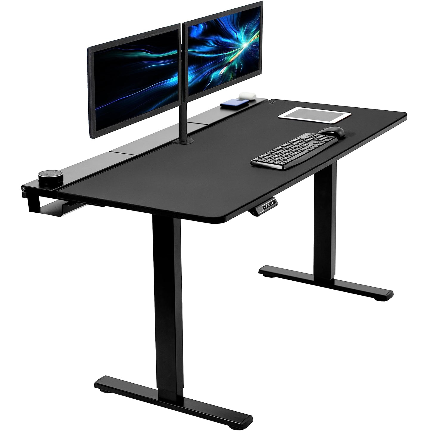 VIVO Electric 60 x 30 in Standing Adjustable Gaming Desk with Hidden Cable Trays, Full-Size Mouse Pad, Holds 220 lbs, Black Top Black Frame, DESK-KIT-1B6-P3B