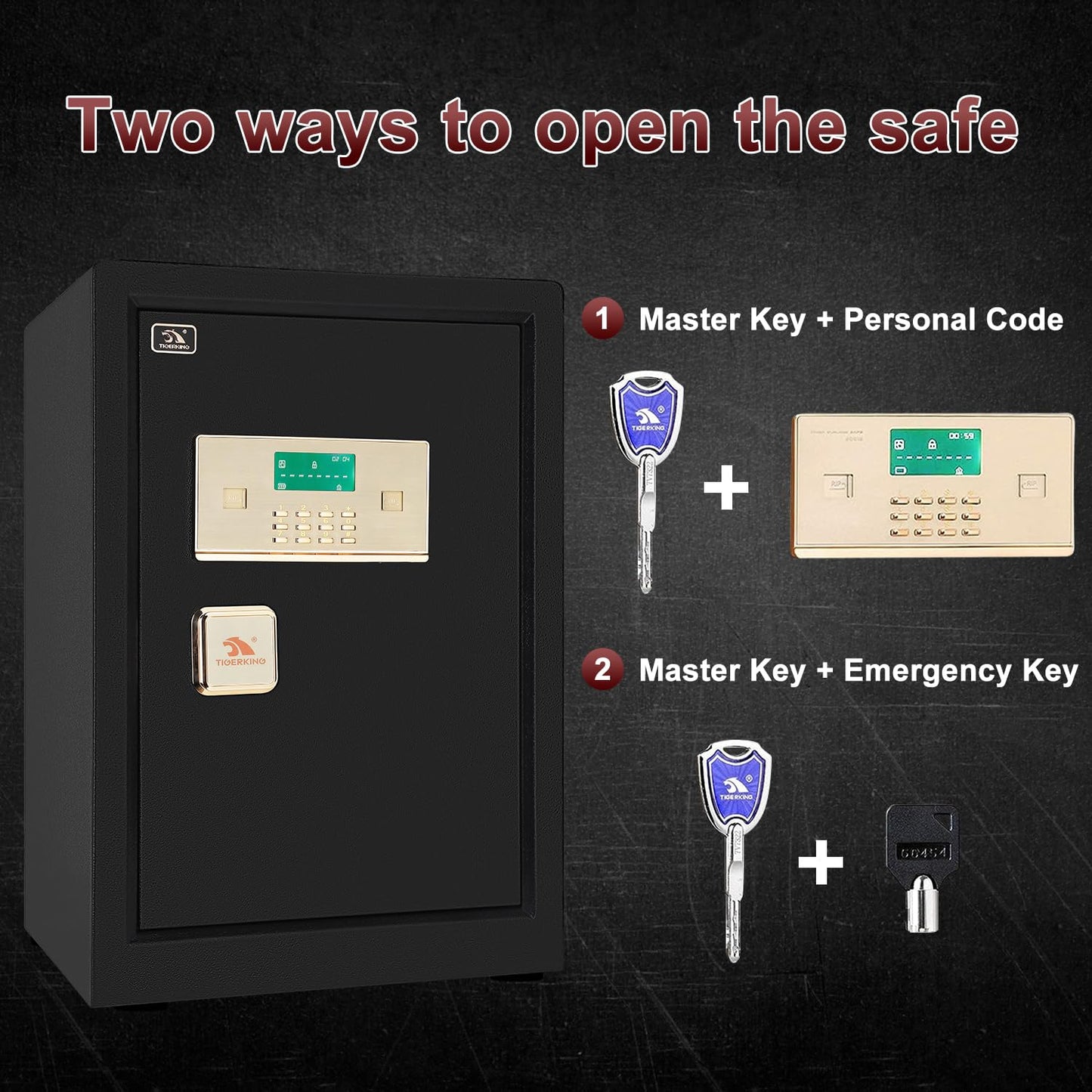 TIGERKING 3.7 Cu Ft Large Home Safe, 66 LB Heavy-Duty Steel Security Safe, Anti-Theft, Dual Alarm System, Double Safety Key Lock and Password, Ideal for Home or Office, Black