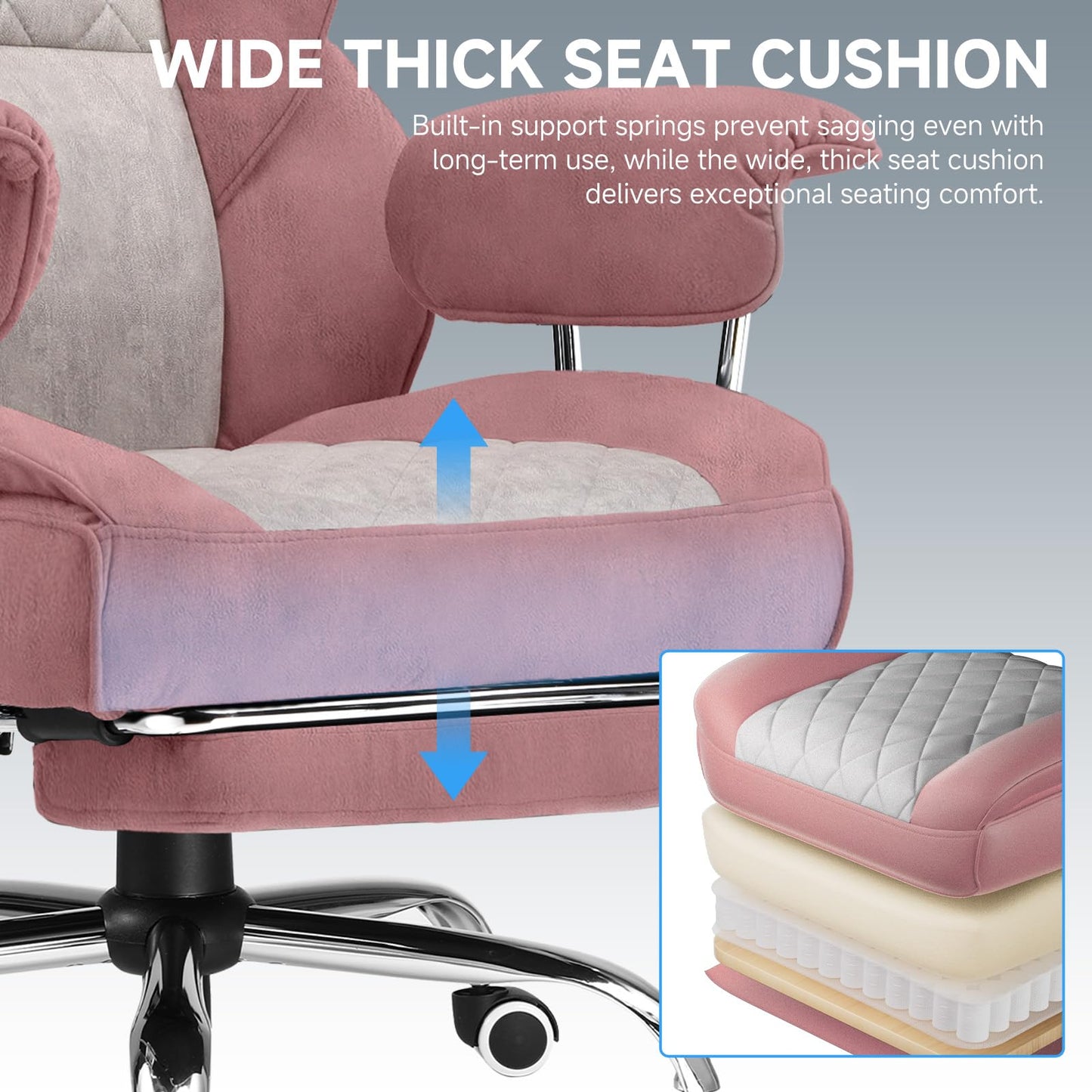 GTPLAYER Gaming Chair,Office Chair with Pocket Spring Lumbar Support, Ergonomic Comfortable Wide Office Desk Computer Chair with Outward Fixed Soft Armrests and Footrest (Fabric, Pink)