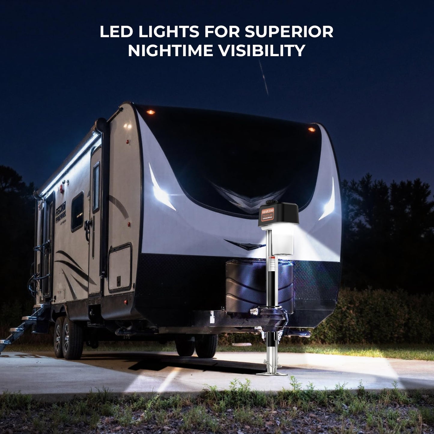 Electric Trailer Jack 7500LBS, 12V Heavy Duty RV Tongue Jack, IP65 Waterproof A-Frame Jack, 10.24–33.46" Lift, LED Light & Bubble Level & Cover