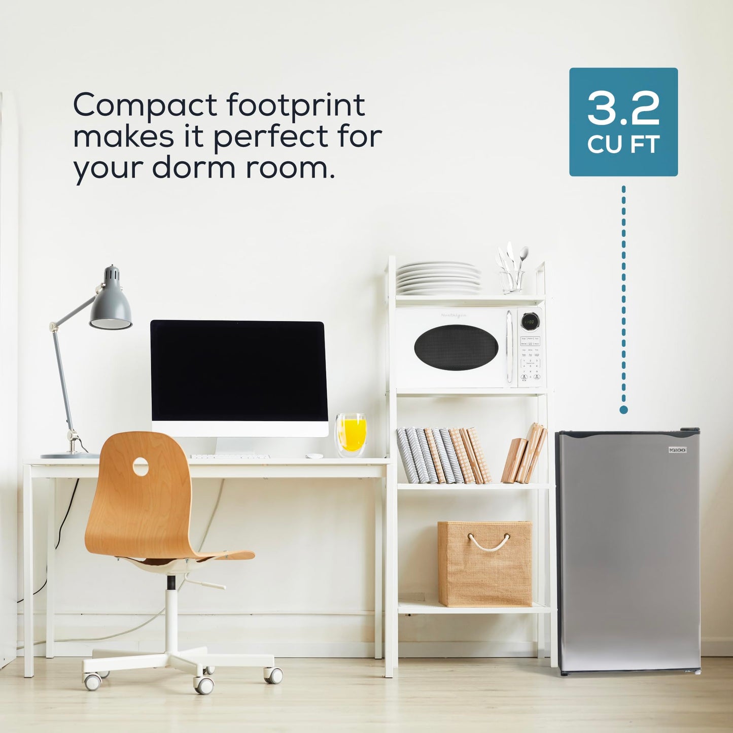 Igloo 3.2 Cu.Ft. Mini Fridge with Freezer - Single Door Compact Refrigerator with Glass Shelves for Homes, Dorms & Offices- Keep Snacks, Drinks & Frozen Foods Cool with Temperature Control Mini Fridge