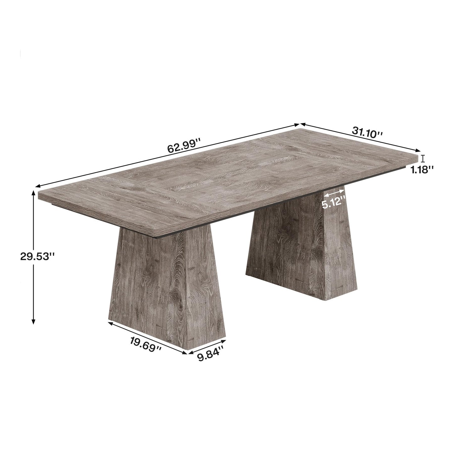 Tribesigns 63-Inch Executive Desk, Large Office Computer Desk with Double Pedestal, Modern Simple Workstations Writing Table Conference Table Business Furniture for Home Office, Grey