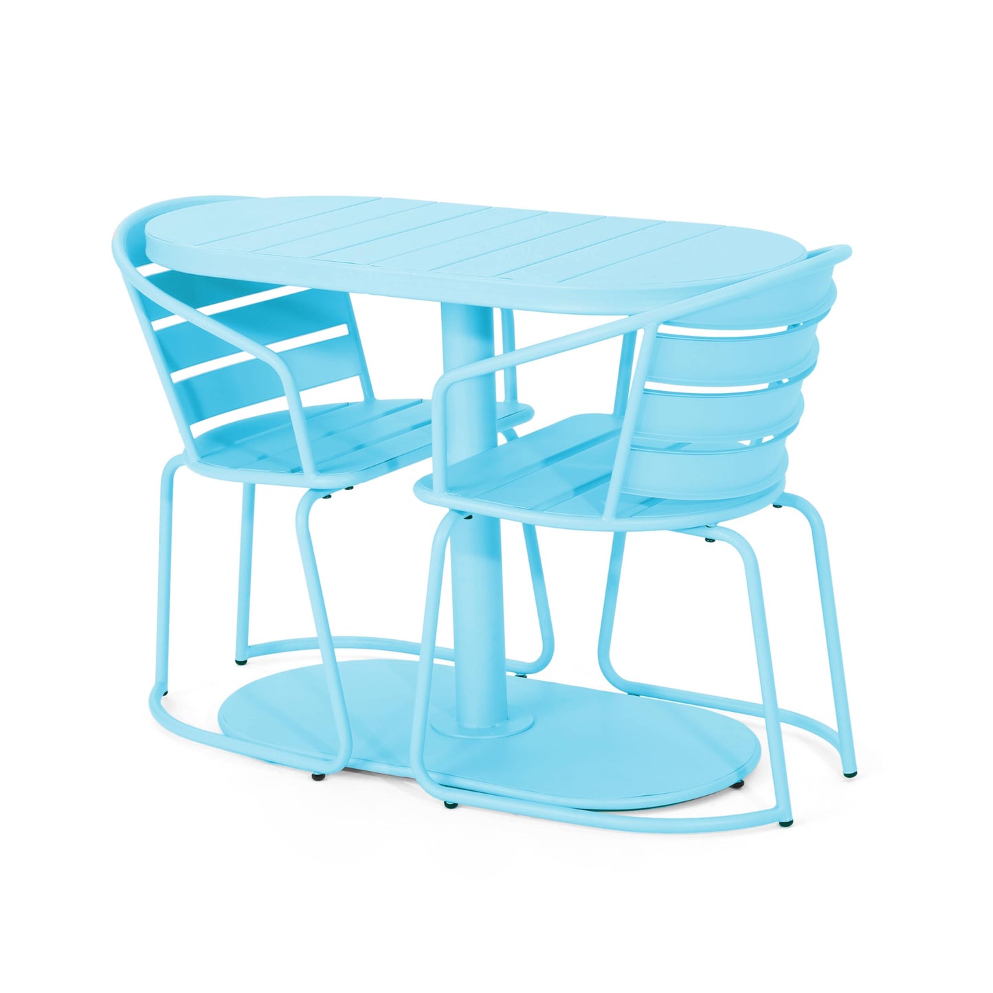 Christopher Knight Home Adley Outdoor Bistro Set, 3-Piece Bistro Table and Chair Set of 2, Patio Furniture Set with Iron Frame, Outdoor Bistro Dining Set, Poolside/Garden Cafeteria, Matte Light Blue