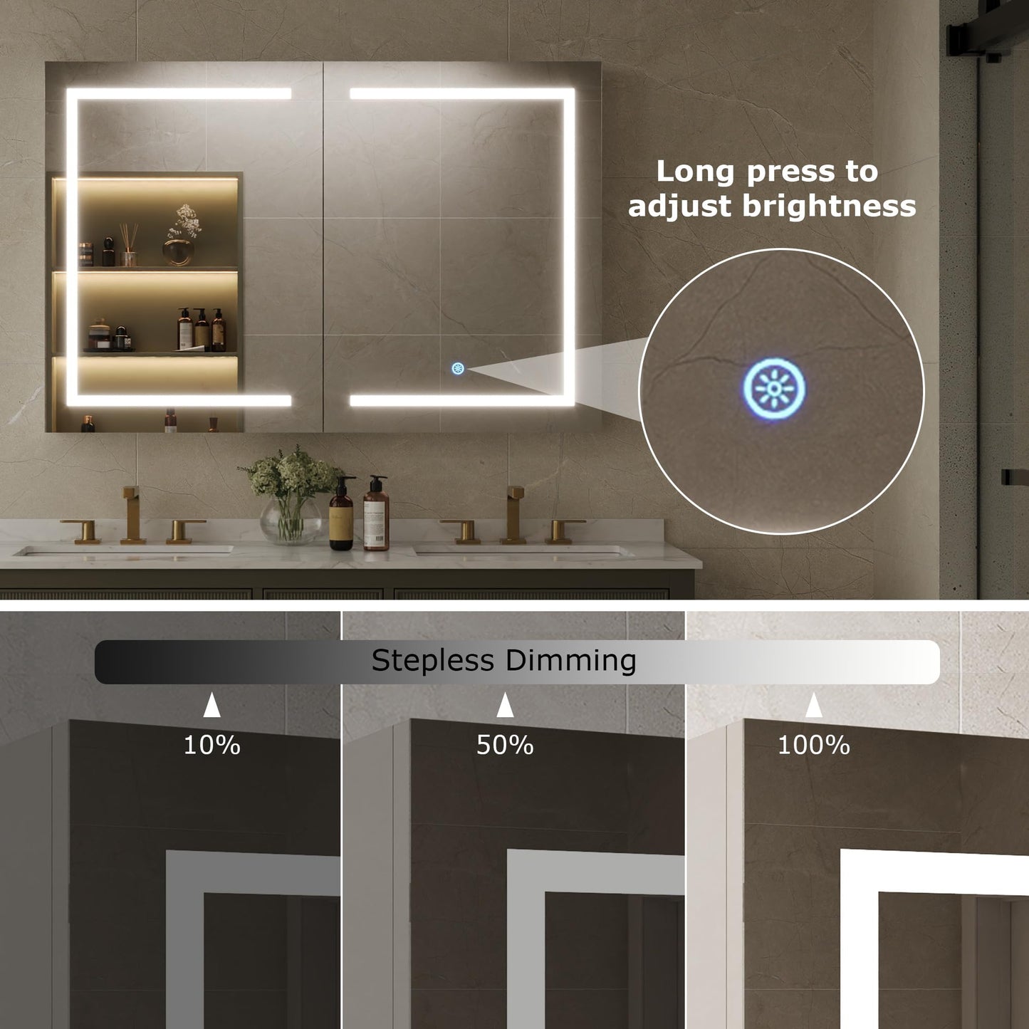 DeerValley Led Lighted Medicine Cabinet with Mirror, 48" W x 32" H Mirrored Medicine Cabinet with Lights for Bathroom with Defogger & Dimmable 3-Color