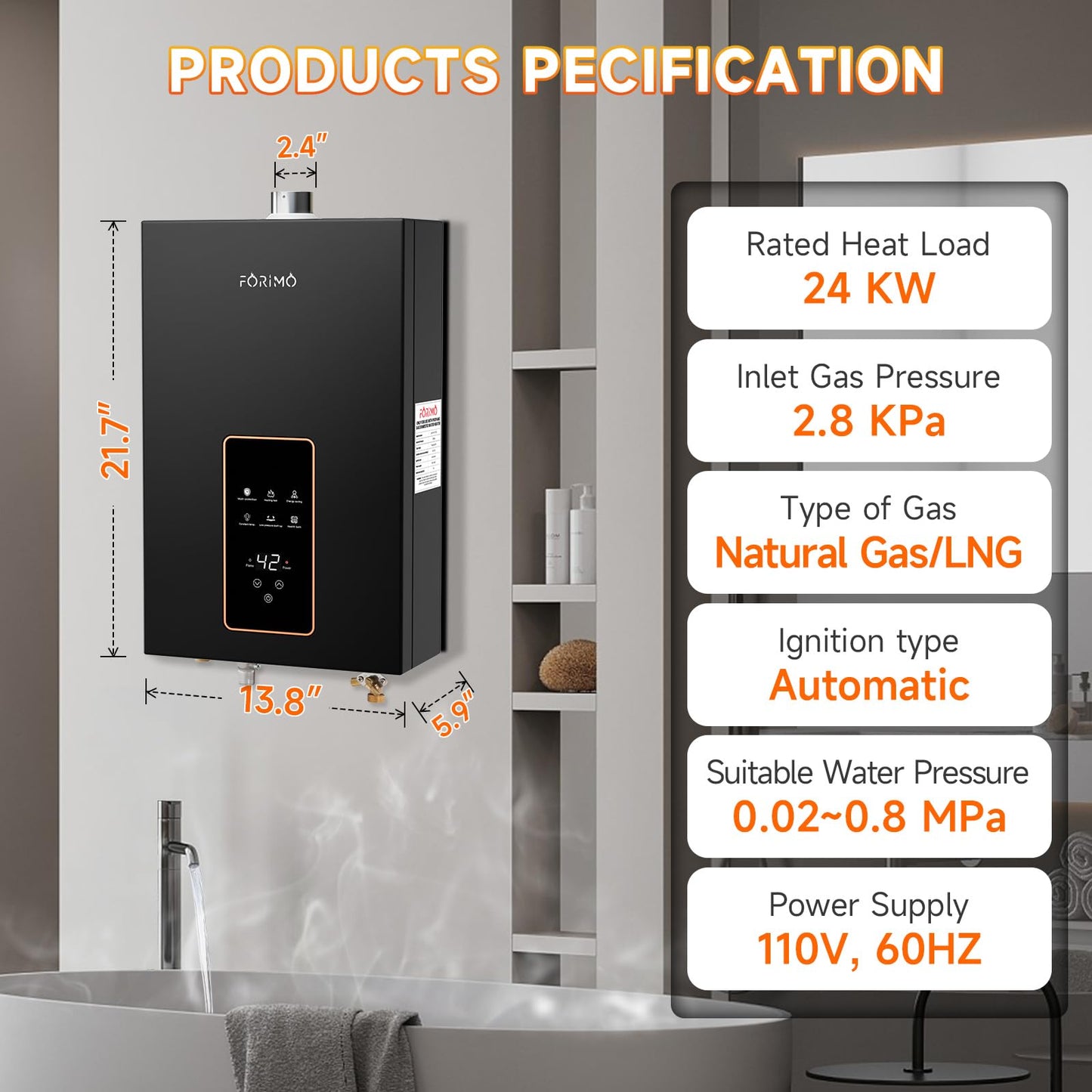 Natural Gas Tankless Water Heater, 4.21GPM 16L Indoor,Constant propane water heater,Instant Hot Natural Gas Water Heater with Fahrenheit Digital Display,Multi-Protection