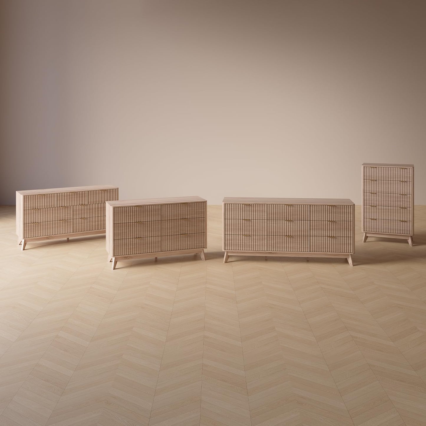 TROJM 47'' Wide 6 Drawers Dresser for Bedroom,Modern Fluted Vertical Chest with Rounded Corners,Fluted Dresser for Living Room,Hallway, Natural Wood