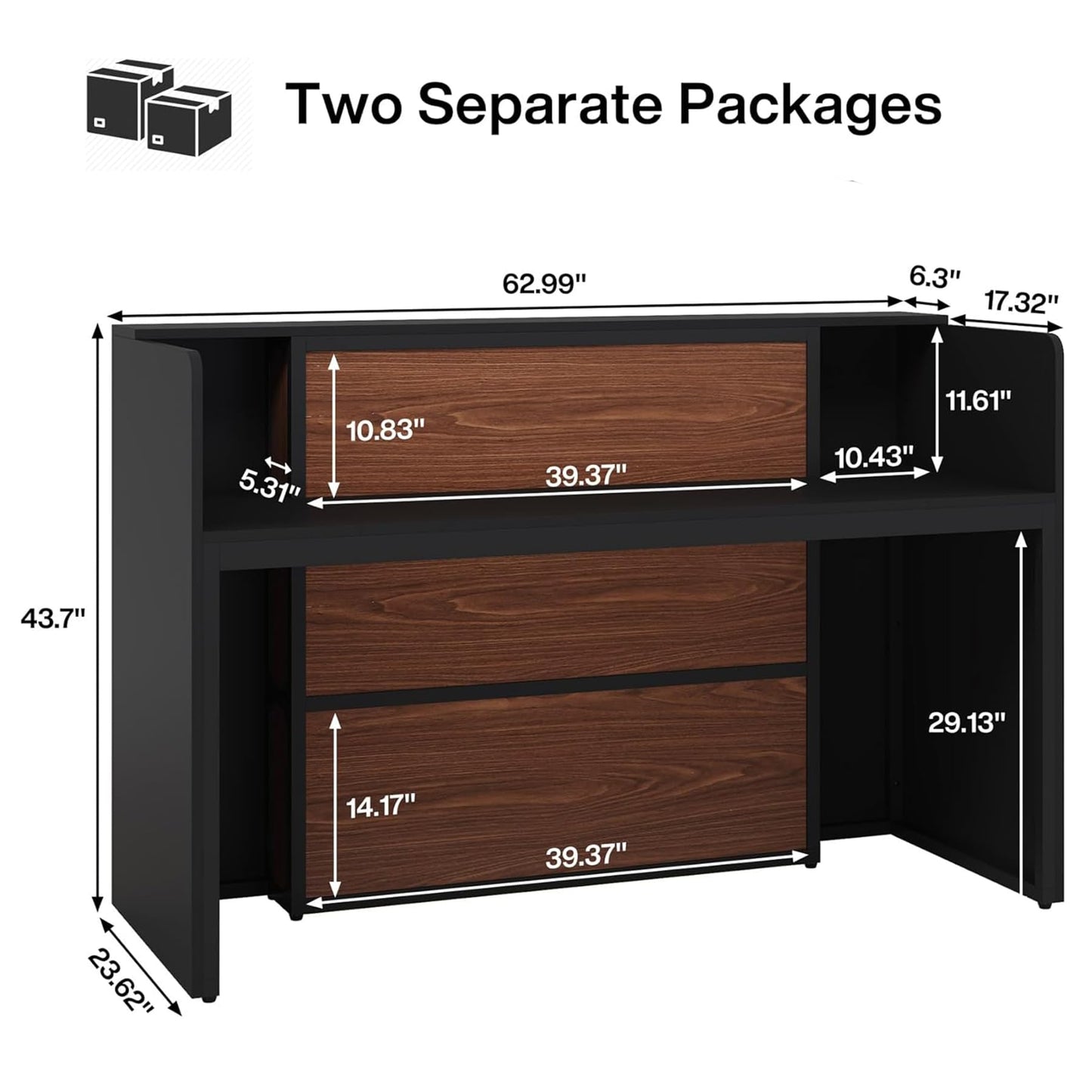 Tribesigns Reception Desk with LED Lights, 63 Inches Front Counter Desk for Checkout, Lobby, Salon, Retail, Modern Large Counter Table for Store Shop Clinic Office (Black&Brown)