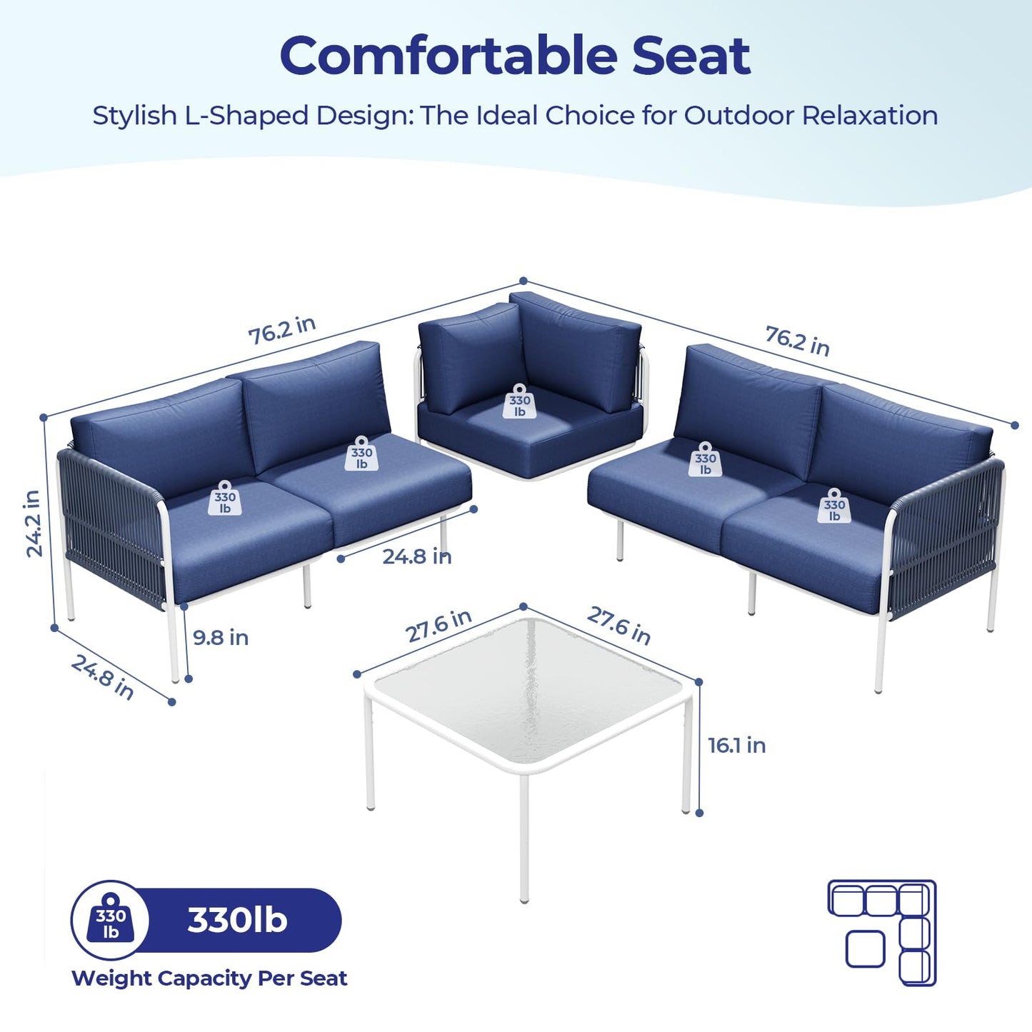 Jocoevol Patio Furniture Set, 6 Pieces Outdoor Sectional Sofa Set, L-Shaped Metal Patio Conversation Set with Side Table, Thick Cushions, All Weather Outdoor Couch for Backyard, Balcony, Garden