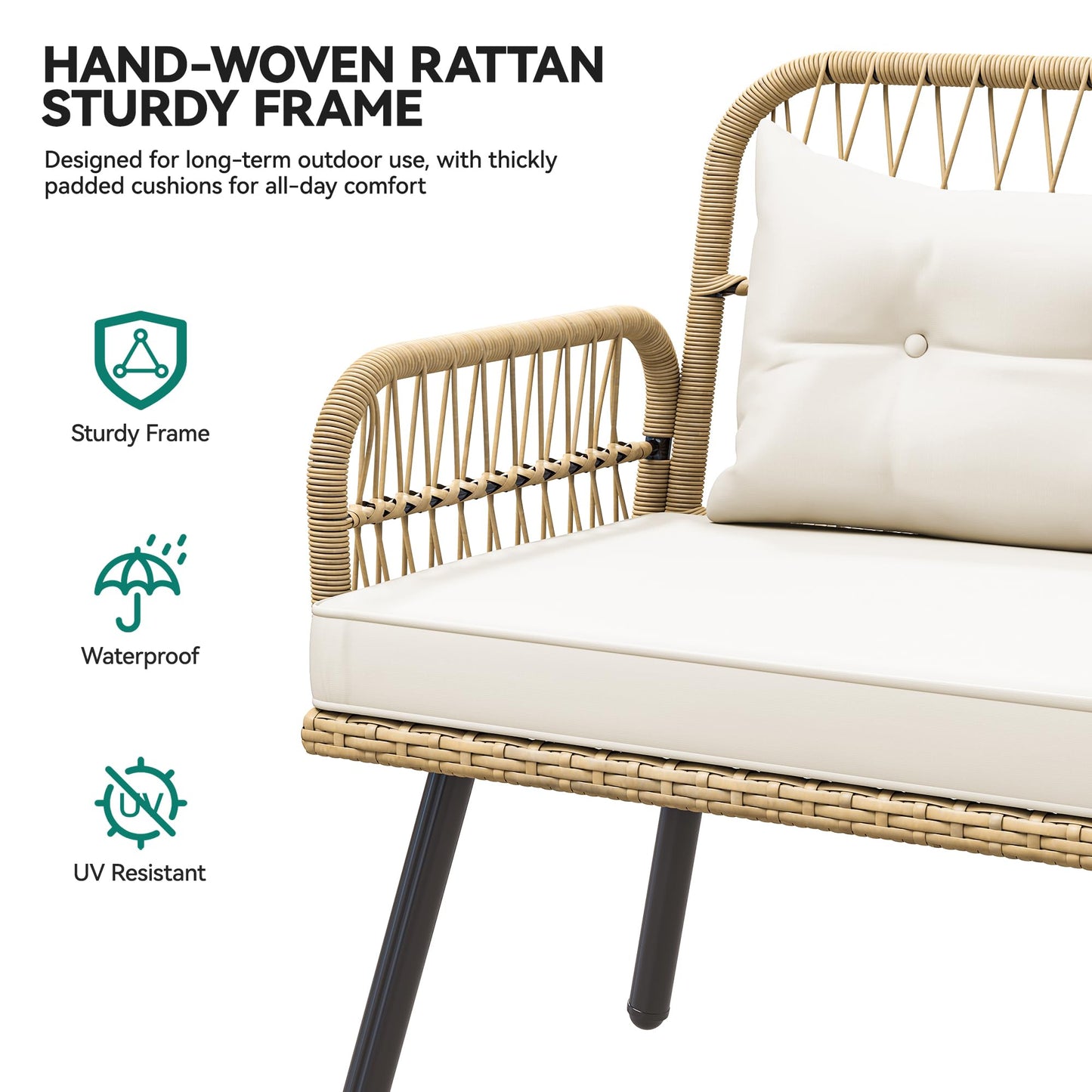YITAHOME Patio Wicker L-Shaped Furniture Set, All-Weather Rattan Outdoor Conversation Sofa Set for Backyard Deck with Soft Cushions,Ottomans and Plastic Wood Dining Table (Light Brown+Beige)