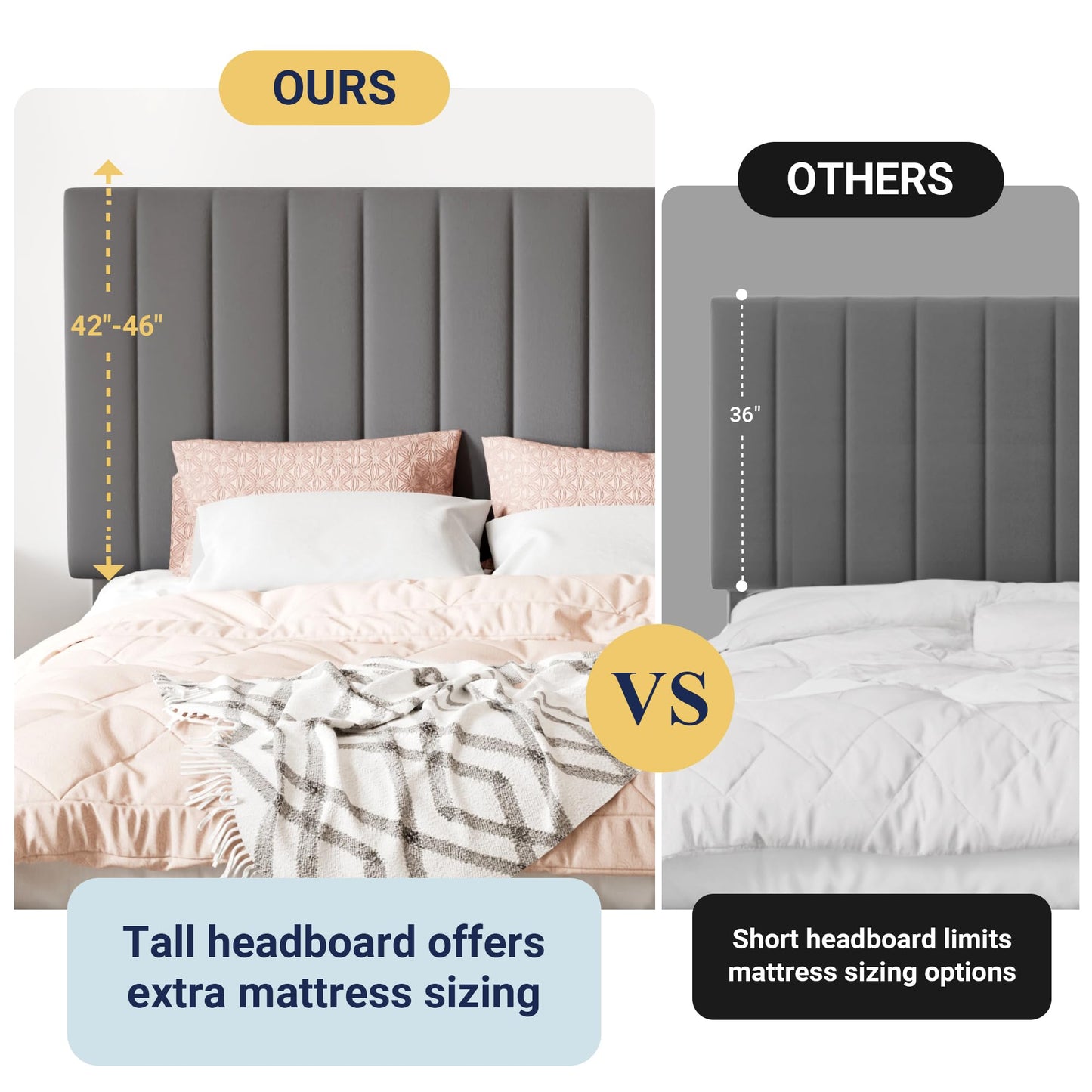 Allewie Queen Size Storage Bed Frame, Vertical Channel Tufted Adjustable Headboard, Velvet Upholstered Platform Bed with 4 Oversized Underbed Drawers, Wooden Slats Support, No Box Spring Needed, Grey
