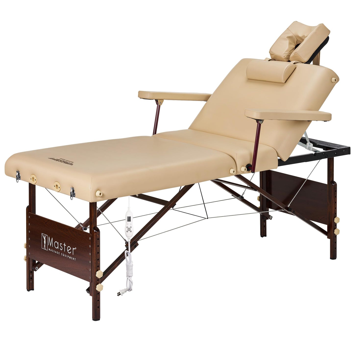 Master Massage 30" Del Ray Beauty Salon Lash Bed with Therma Top-Heated Portable Massage Table Package-Wooden Tattoo Table with 3 Section Tilting Backrest and Memory Foam (Beige)