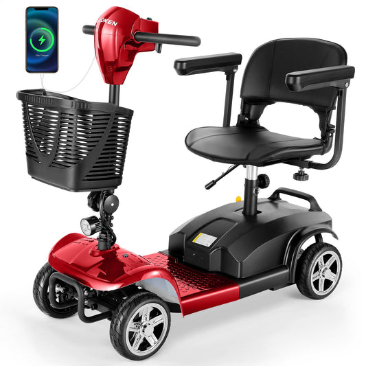 Wooken Mobility Scooters for Seniors, Adults, 4 Wheels Foldable Powered Mobility Scooter 264 lbs All Terrain, Compact Heavy Duty Electric Powered Wheelchair with Seat for Travel, Smart Safety System