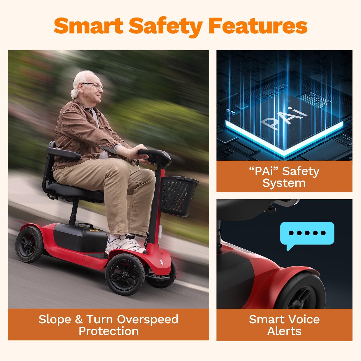 Glashow S1 Folding 4-Wheel Mobility Scooter for Seniors – 25-Mile Range, 6.2 mph, All-Terrain Electric Scooter with Adjustable Swivel Seat, 265 lb Capacity, Removable 24V 20Ah Battery – Red