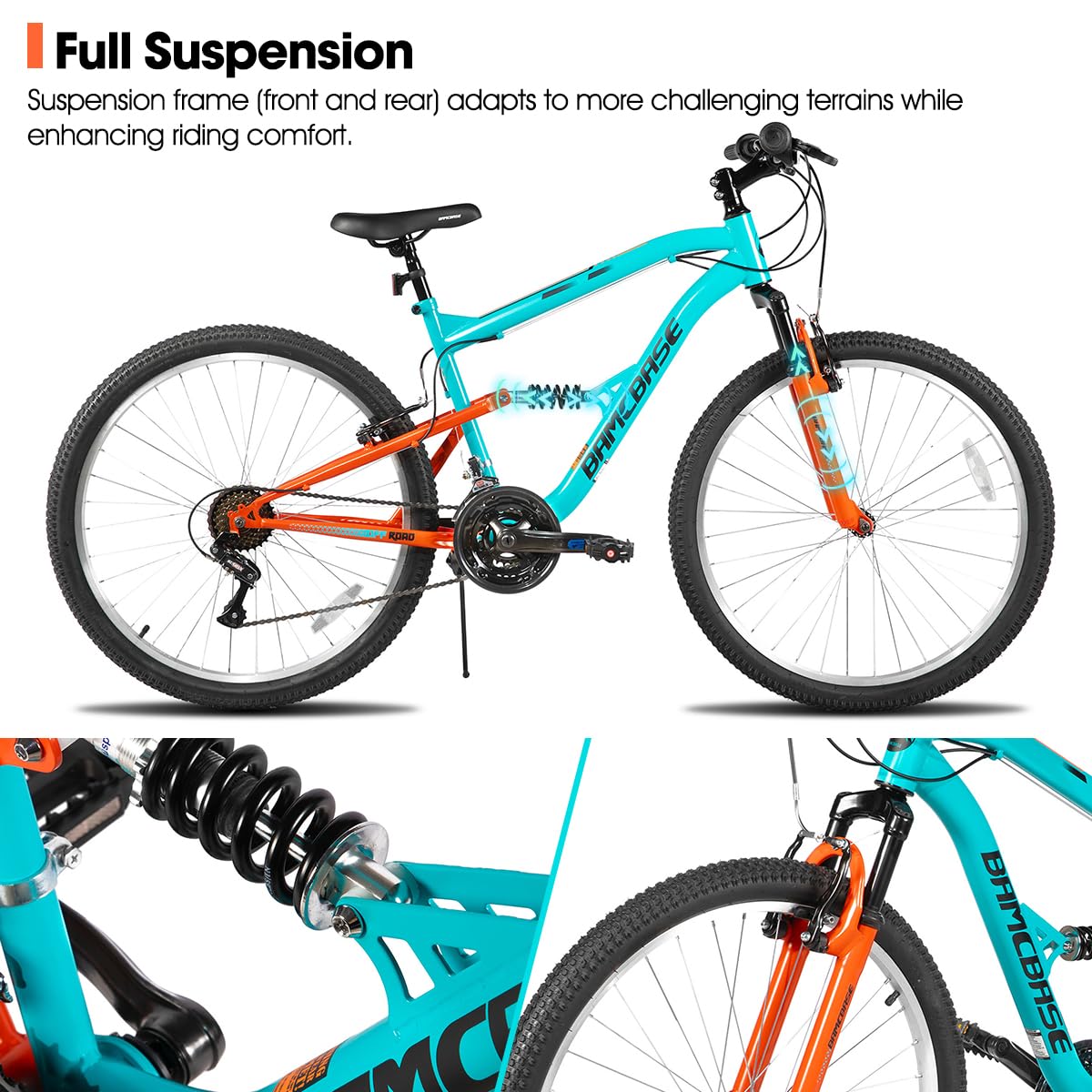 HH HILAND Full Suspension Mens Mountain Bike, 18 Speed, 26 Inch Wheel, Dual V Brake Bike for Men Womens Adult Bicycle