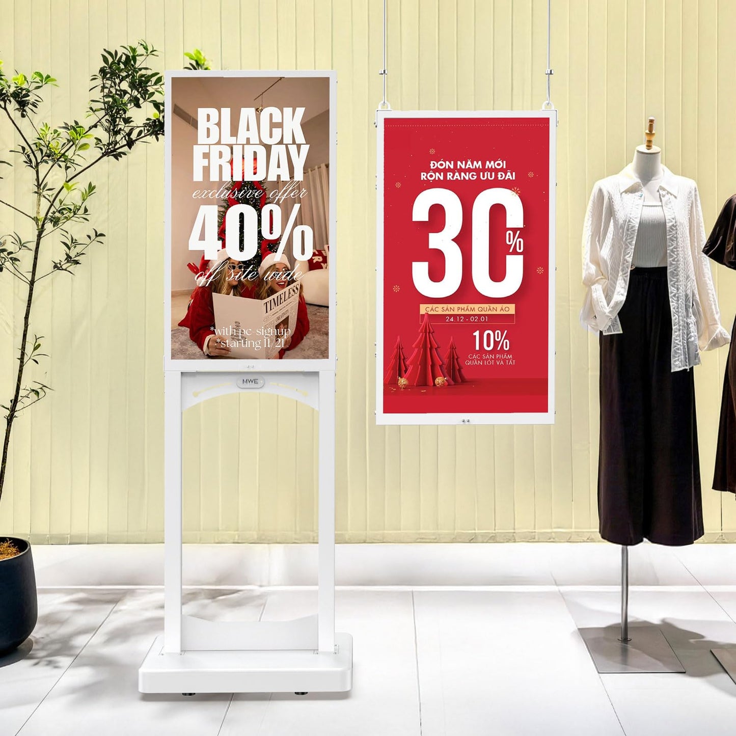 MWE 32 Inch Indoor Digital Signage Display, 1000 Nits Window Advertising Display Kiosk, Free Custom Logo Nameplate, Support Floor Standing or Ceiling Mounted, for Retail Store Window Promotion