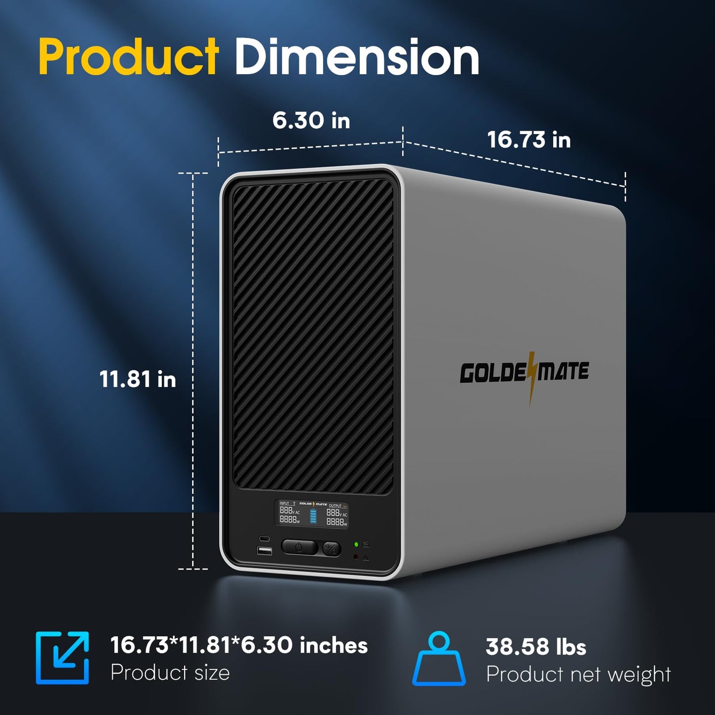 GOLDENMATE 2000VA/1600W Lithium UPS Battery Backup and Surge Protector, Backup Battery Power Supply with LiFePO4 Batteries(460Wh), AVR, Line Interactive Sinewave UPS System, 8 Outlets, LCD Display