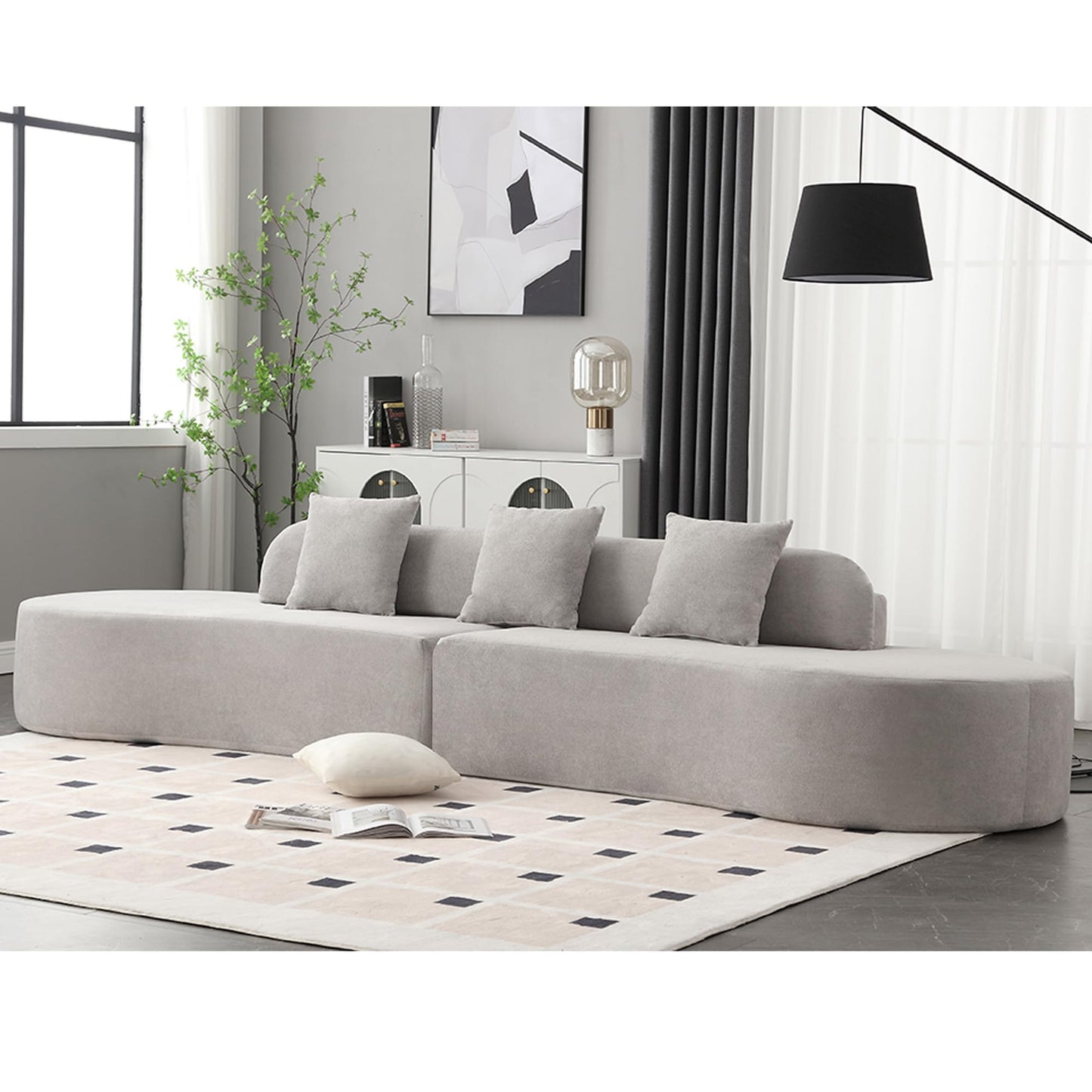 130.5-Inch Oversized Symmetrical Boneless Cloud Couch Modular Sectional Sofa Couch Deep Seat for Living Room, Curved Floor Foam Cloud Sectional Sofa with 3 Toss Pillows