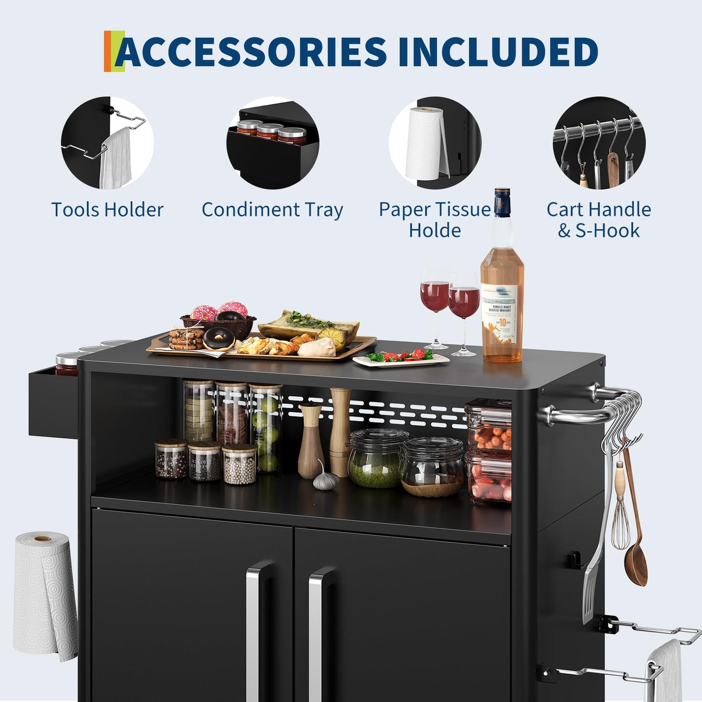 JoanKaren Outdoor Grill Cart with Storage, Heavy Duty BBQ Station with Lockable Wheels & Shelf, 1000 LB Capacity, Weather Resistant Outside Kitchen Island for Patio Garden Yard