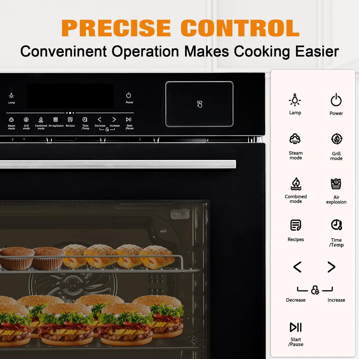 GarveeLife 24" Single Wall Oven, 2.5 Cu.ft. Electric Wall Oven with 8 Cooking Functions, 3000W Convection Oven in Stainless Steel, Touch Control, Timer, Safety Lock, ETL Certified