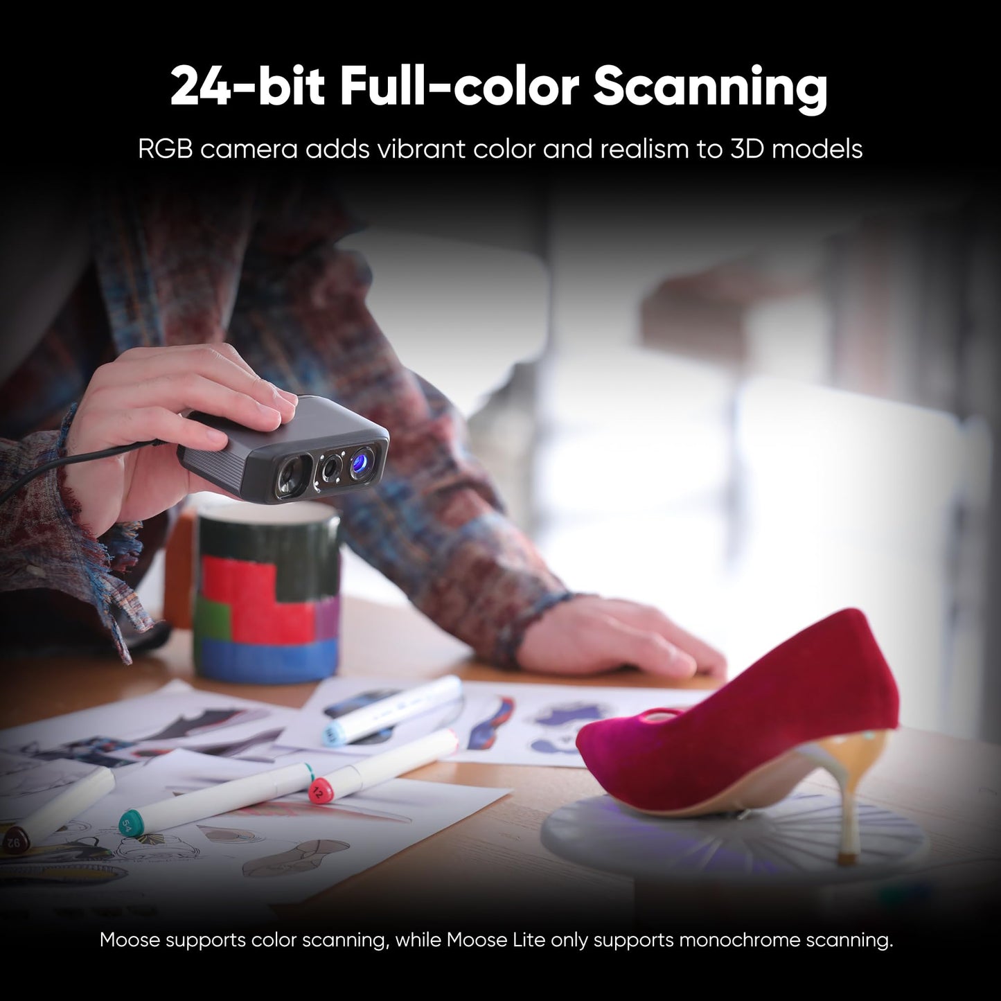 3DMakerpro 3D Scanner Moose, Medium-Format 3D Scanners for Printing, Blue Led Light Source, Up to 0.03mm Accuracy, 24-Bit Full-Color Scanning