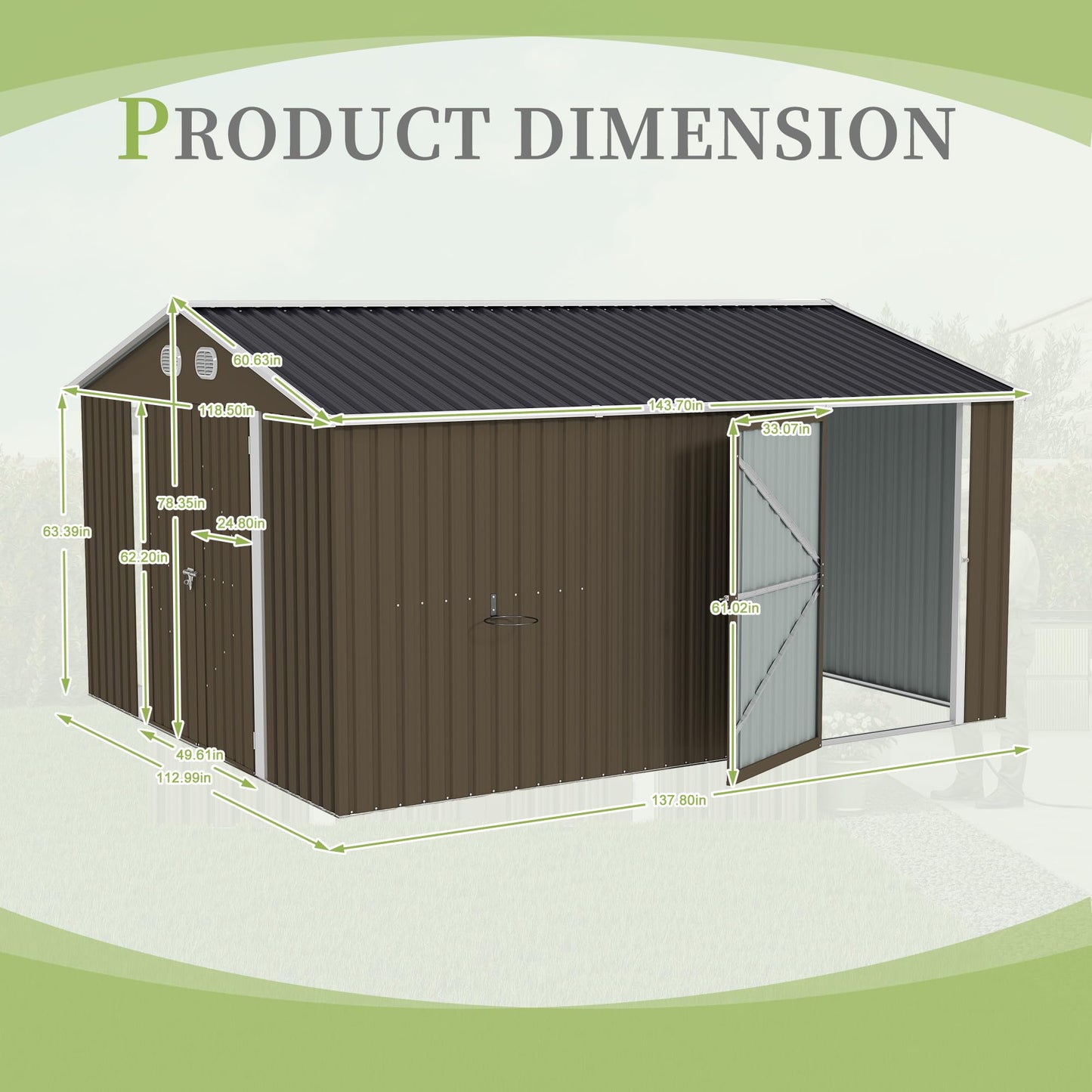 KEIKI 10x12 FT Metal Outdoor Storage Shed, Heavy Duty Steel Garden Tool Shed with Lockable Doors, Window & Sloped Roof, Waterproof Backyard Patio Storage Building, Coffee