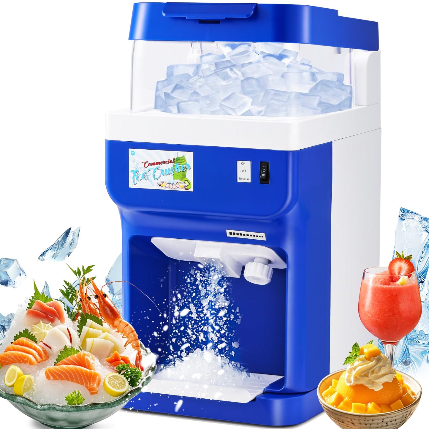 NEWTRY 8.45QT Commercial Ice Cube Crusher Machine Electric Ice Shaver with Aluminum Alloy Blade Automatic Snow Cone Maker Thickness Adjustable 250w 110v Large Capacity 400lb/h for Commercial Home Use