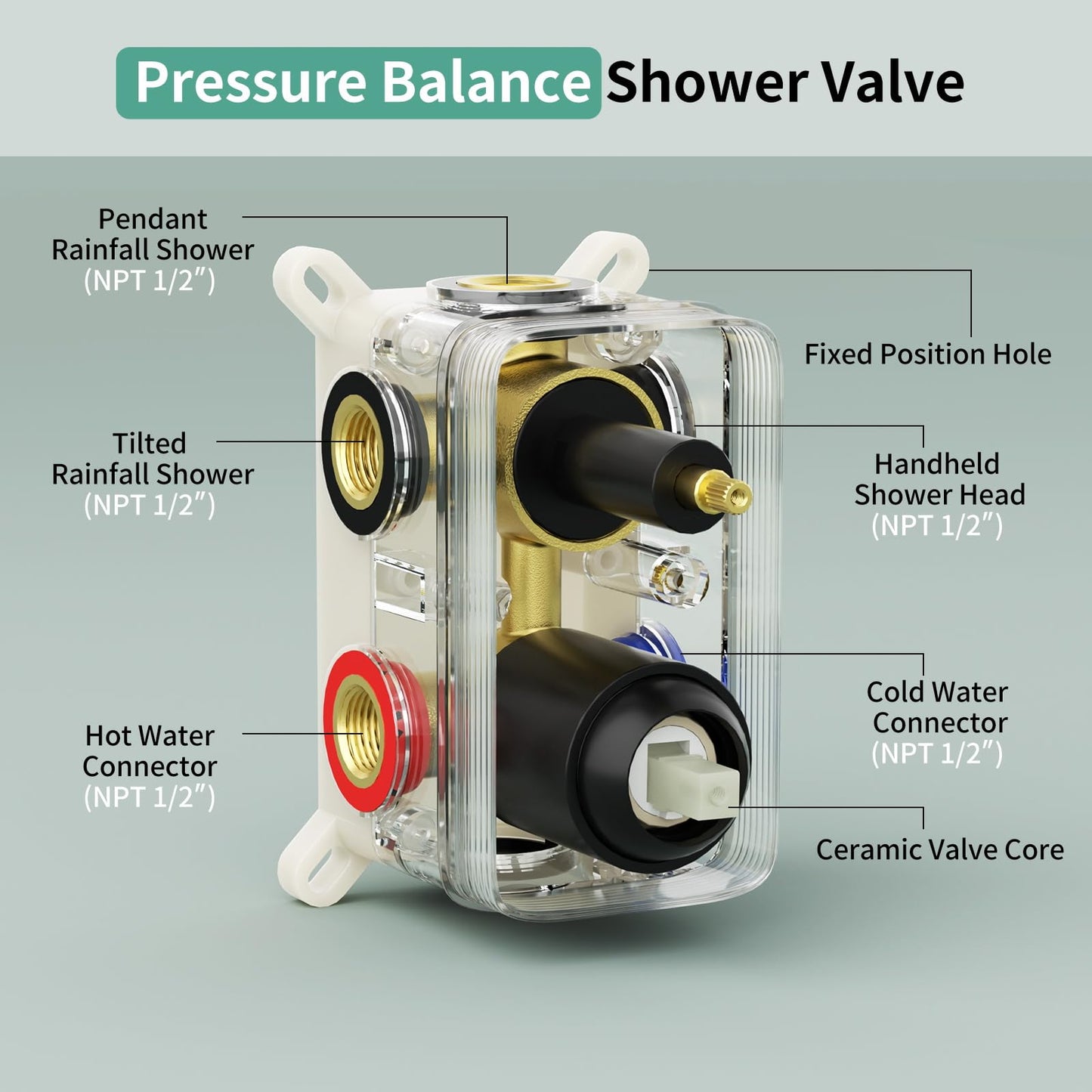 Shower Faucet Set Shower System - SR SUN RISE Matte Black Shower Trim Kit with Dual Shower Head, 12'' Ceiling Rainfall 6'' Wall Mount with Handheld Shower for Couples, Complete 6 Diverter Valve