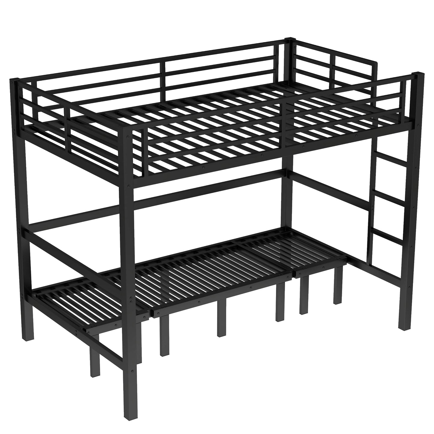 KavlSean Twin XL Over Twin XL Size Bunk Bed, Heavy Duty Loft Bed, Lower Bunk can be Pulled Out in Three Sections, Metal Bunk Bed with Safety Guardrails for Teens, Adults (Twin XL)