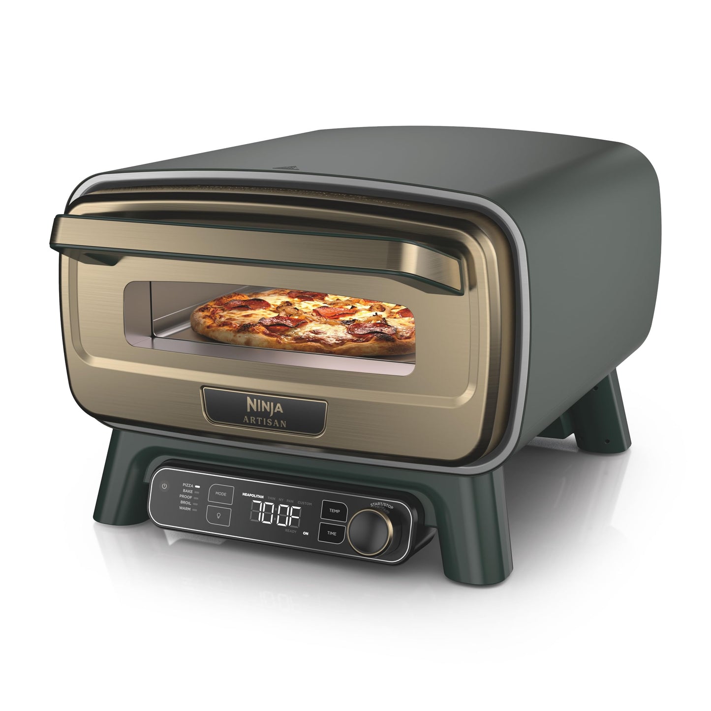 Ninja Artisan Outdoor Pizza Oven, 12-inch, 3-minute Pizza, Neapolitan, Thin Crust, New York Chicago, Custom, 700F Max Temperature, Electric Heat, Bake, Broil, Proof, Warm, Green, MO201GN2