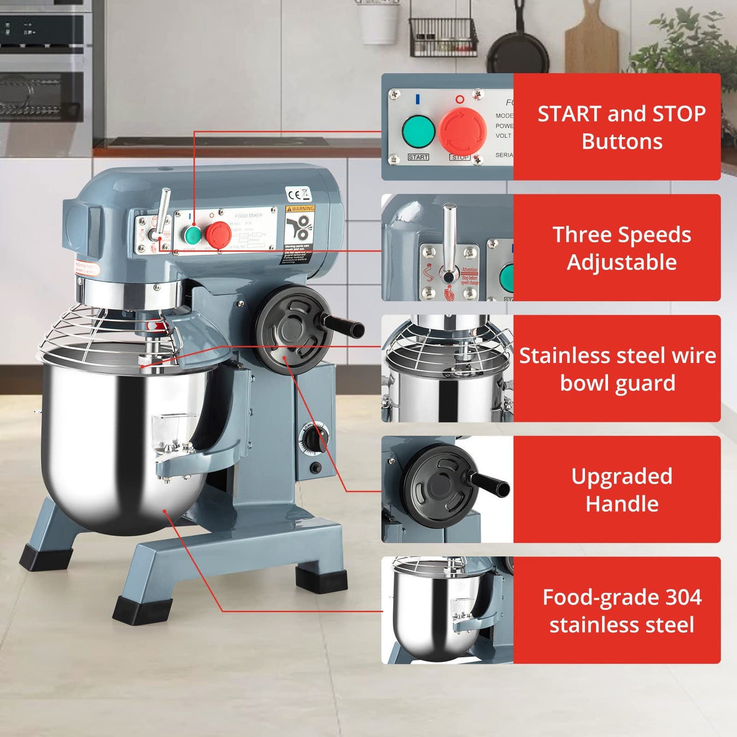 Towallmark Commercial Food Mixer 15QT 600W 110V 3 Speeds Adjustable, Stainless Steel Bowl Stand Mixer With Safety Guard, Premium for Schools Bakeries Restaurants Pizzerias