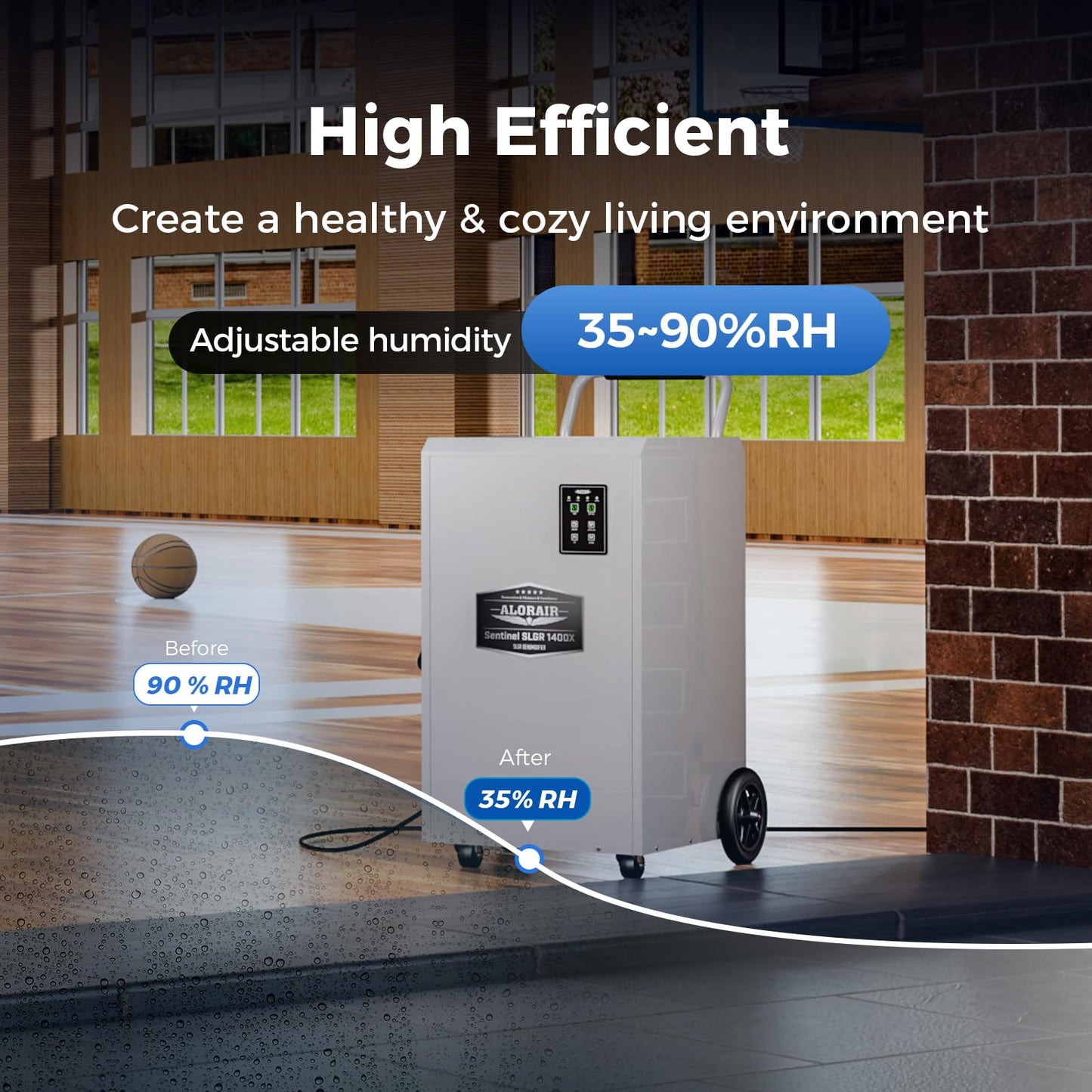 ALORAIR Commercial Dehumidifier 275 Pints with Drain Hose SLGR Tech High Efficient Industrial Dehu for Water Damage Restore, Basement, Warehouse, Home Use, Garage, 6 Years Limited Warranty