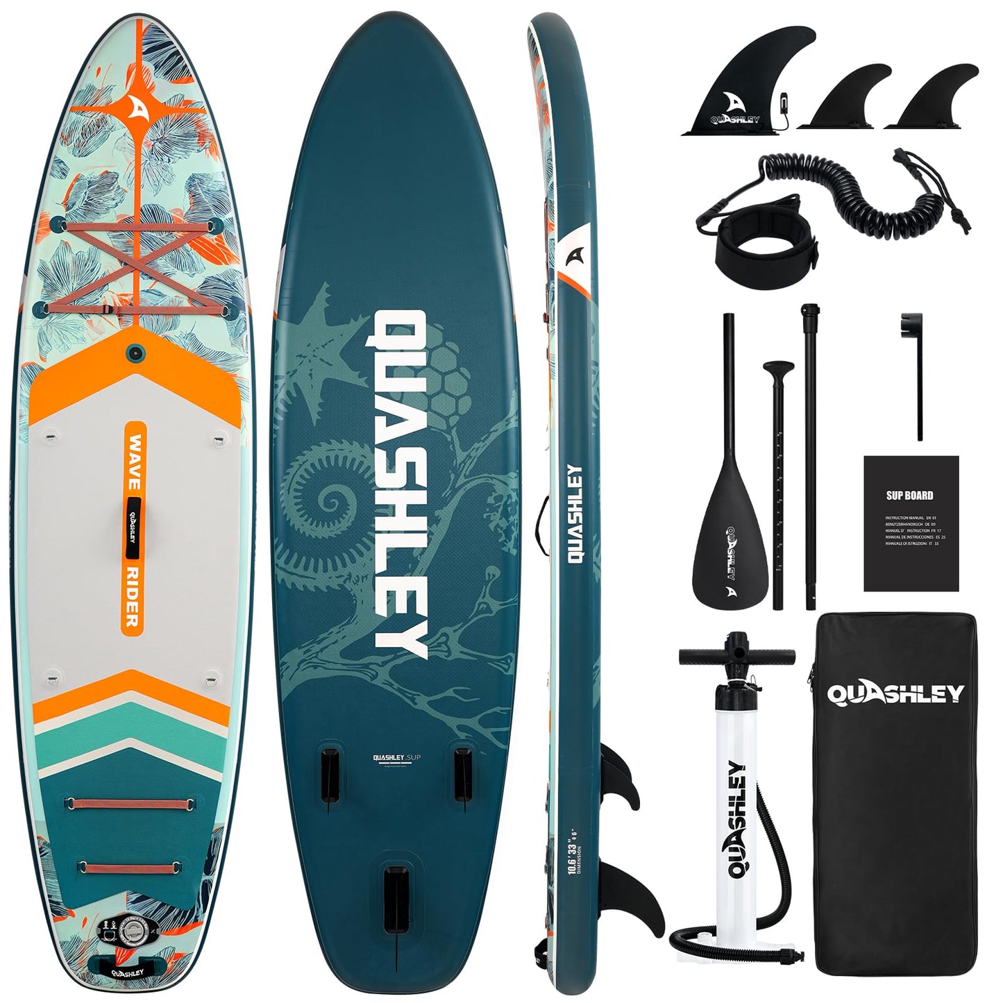 Quashley Inflatable Stand Up Paddle Board with Premium SUP Accessories,Stable Wide Design with Non-Slip EVA Deck for All Skill Levels,Ultra Stable All Around Paddleboard Plant