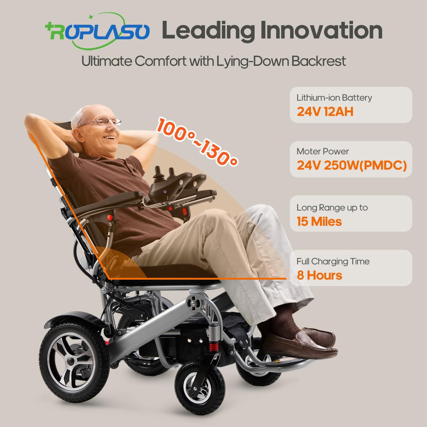 Reclining Electric Wheelchair for Adults Foldable Power Motorized Wheelchair Reclining Backrest All Terrain Electric Wheelchair for Seniors Portable Airline Approved Sliver