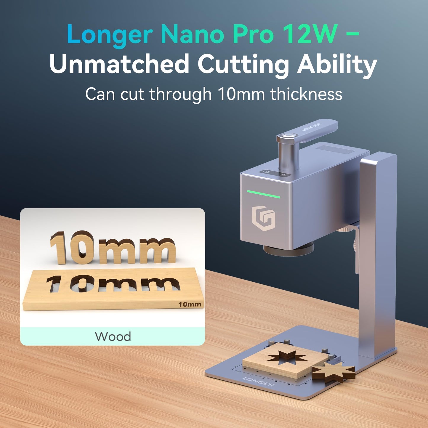 Longer Nano Pro 12000mW Laser Engraver 5000mm/s High-Speed Laser Engraving and Cutter Precision 0.01 * 0.01mm CNC, DIY Laser Cutter and Engraver Machine for Wood, Metal, Paper, Acrylic, Leather, Glass