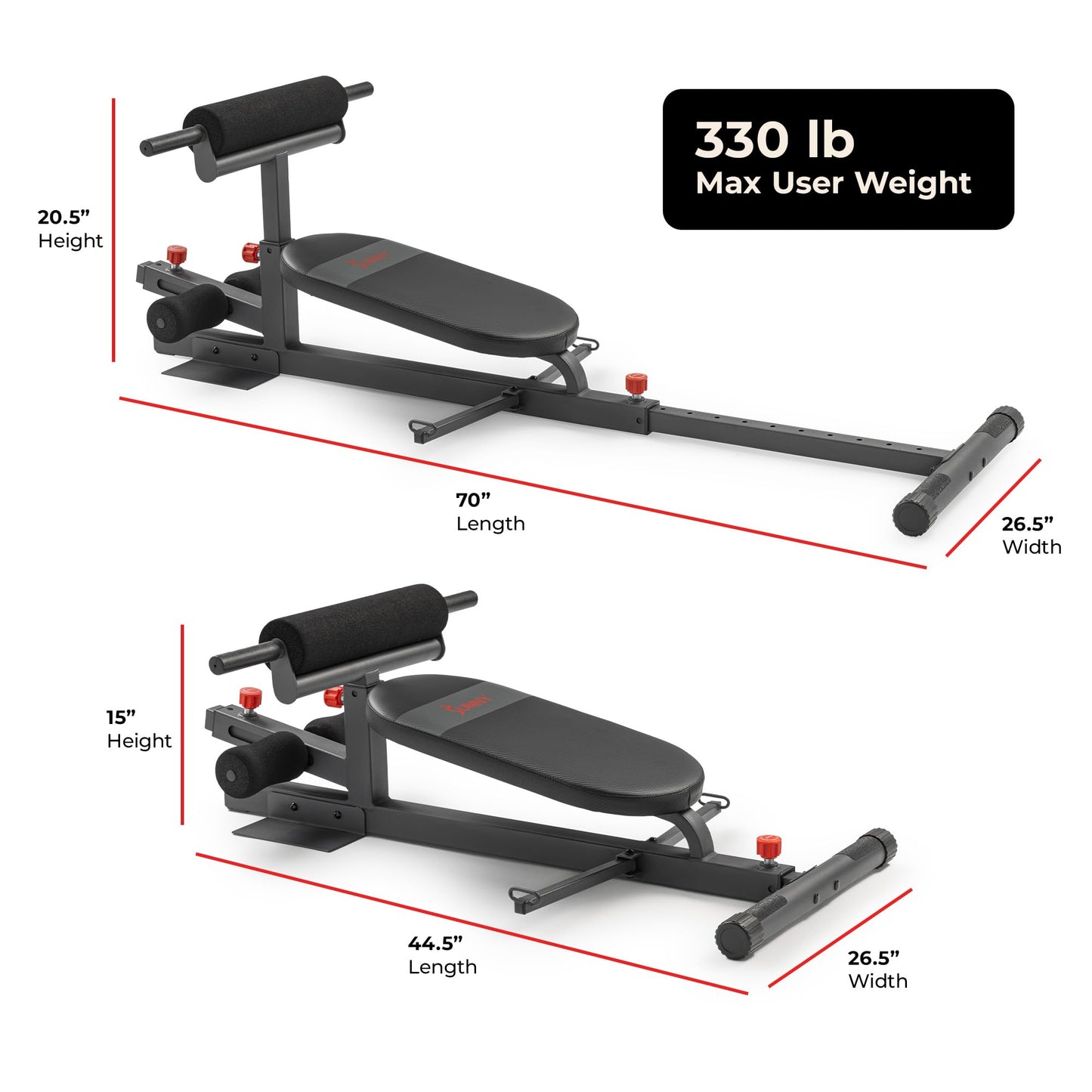 Sunny Health & Fitness Hip Thrust Machine for Home Gym, Multifunction Glute Trainer & Squat Machine, Core Workout Equipment with Resistance Bands, Adjustable Space-Saving Design